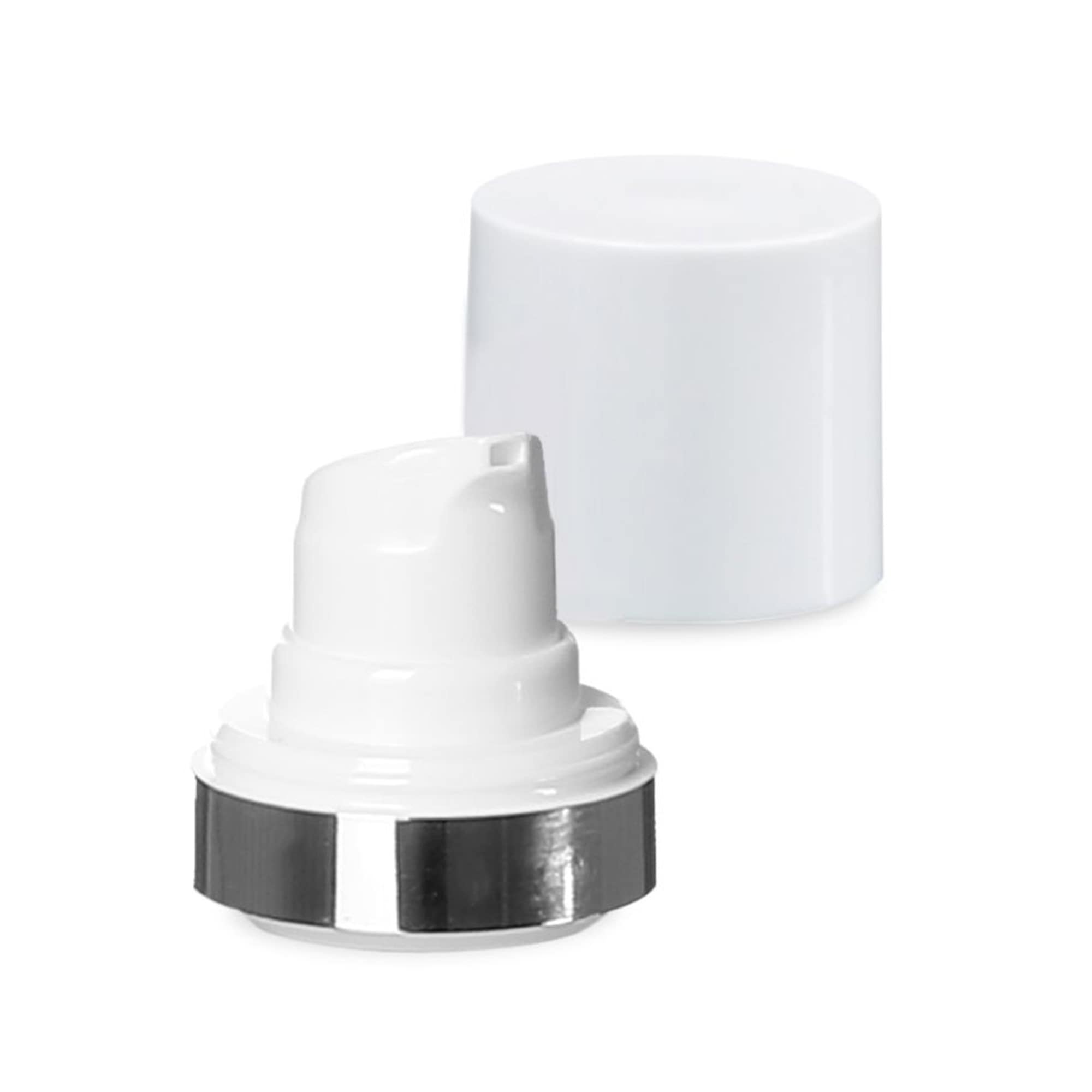 Testina airless Micro bordo argento + bianca, cappuccio a scatto lucido