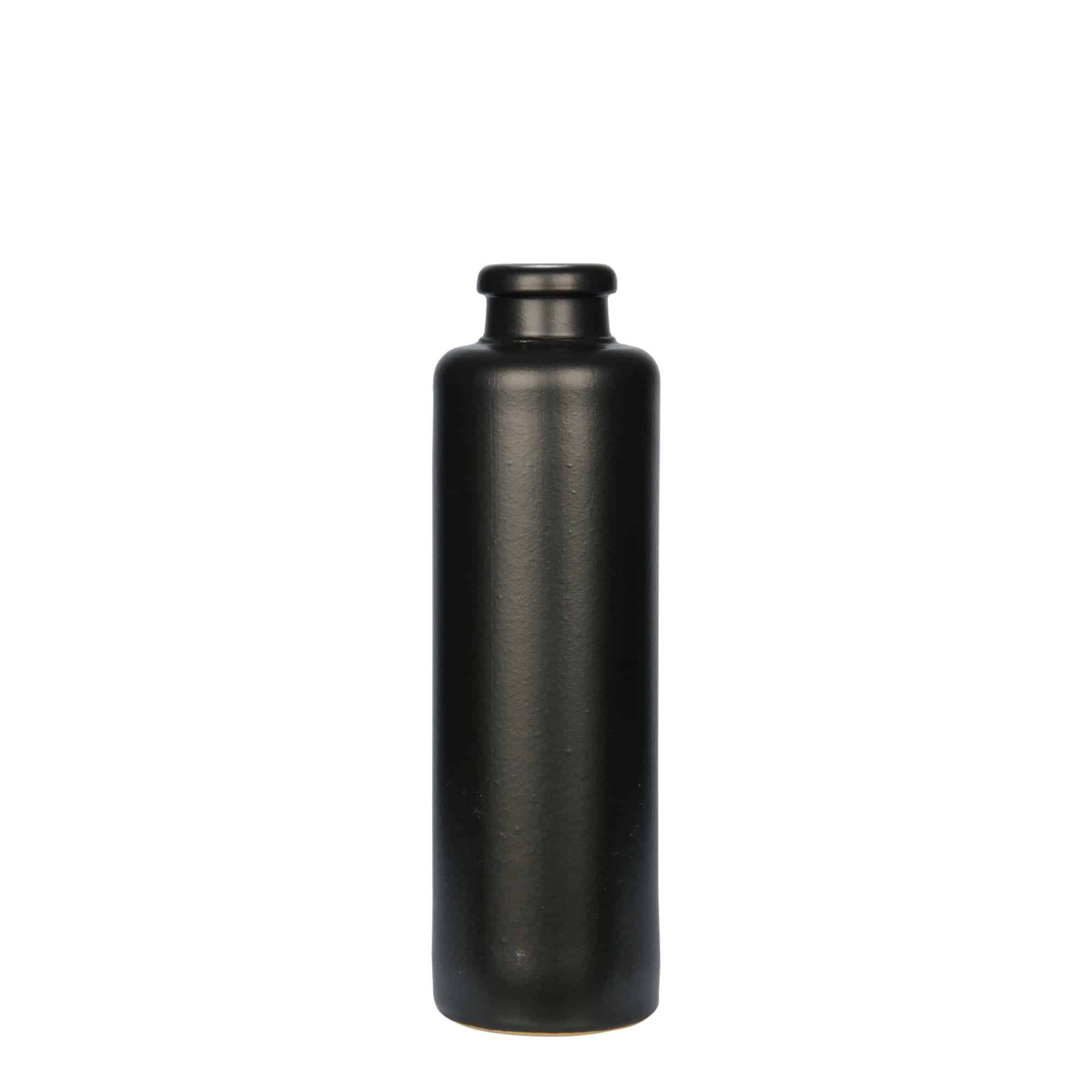 200 ml Bottiglia in ceramica, ceramica grès, nero, imboccatura: fascetta