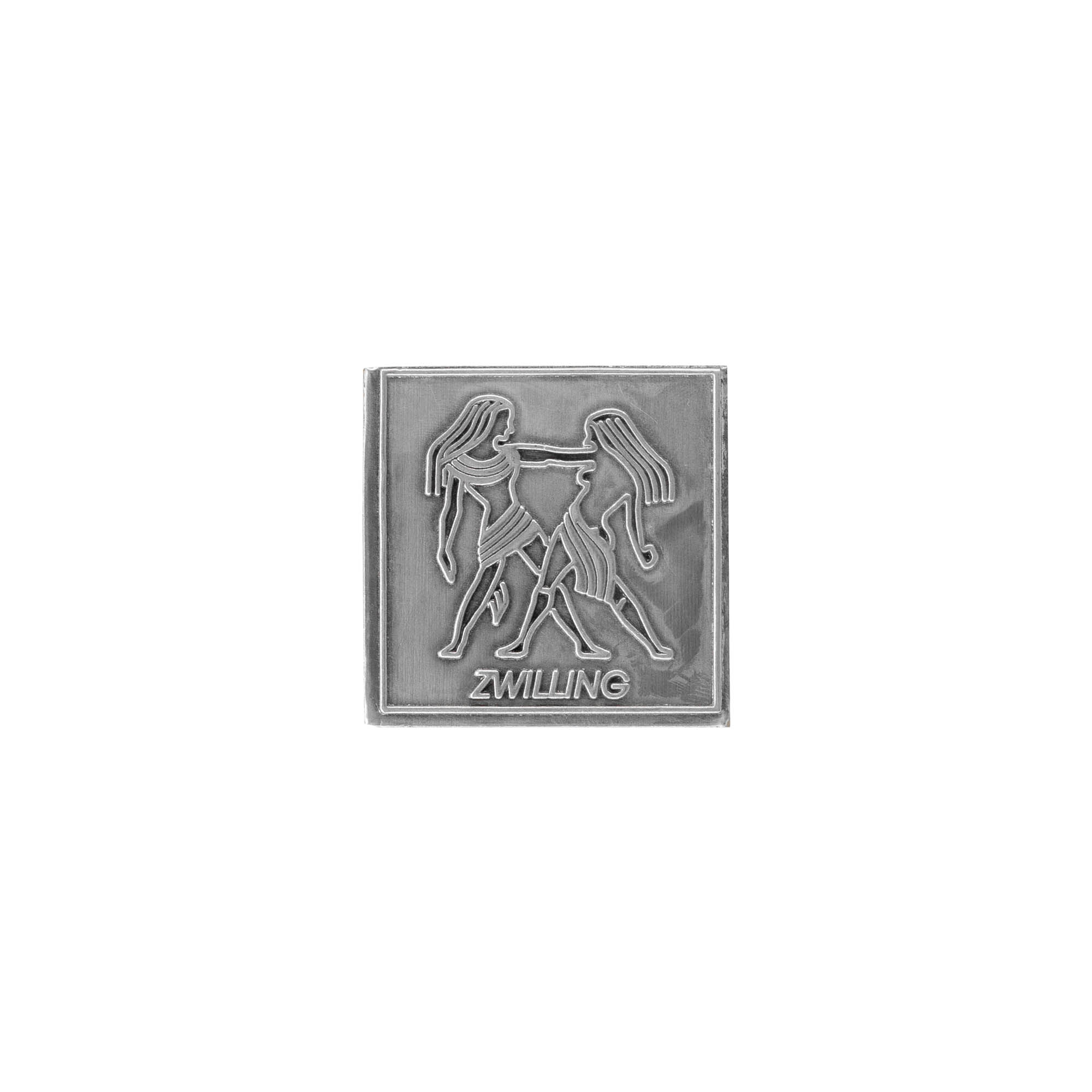 Etichetta in stagno 'Zwilling', quadrata, metallo, argento