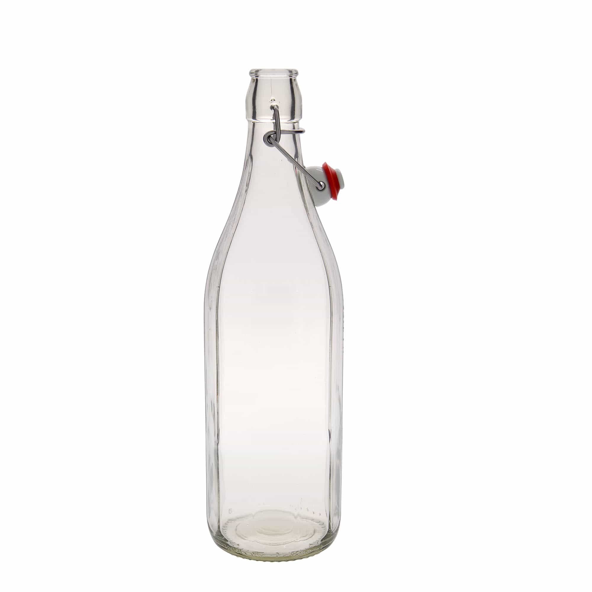 Bottiglia di vetro da 1.000 ml 'Bravo' #, decagonale, bocca: chiusura a gancio Bottiglia di vetro da 1.000 ml 'Bravo' #, decagonale, bocca: chiusura a gancio