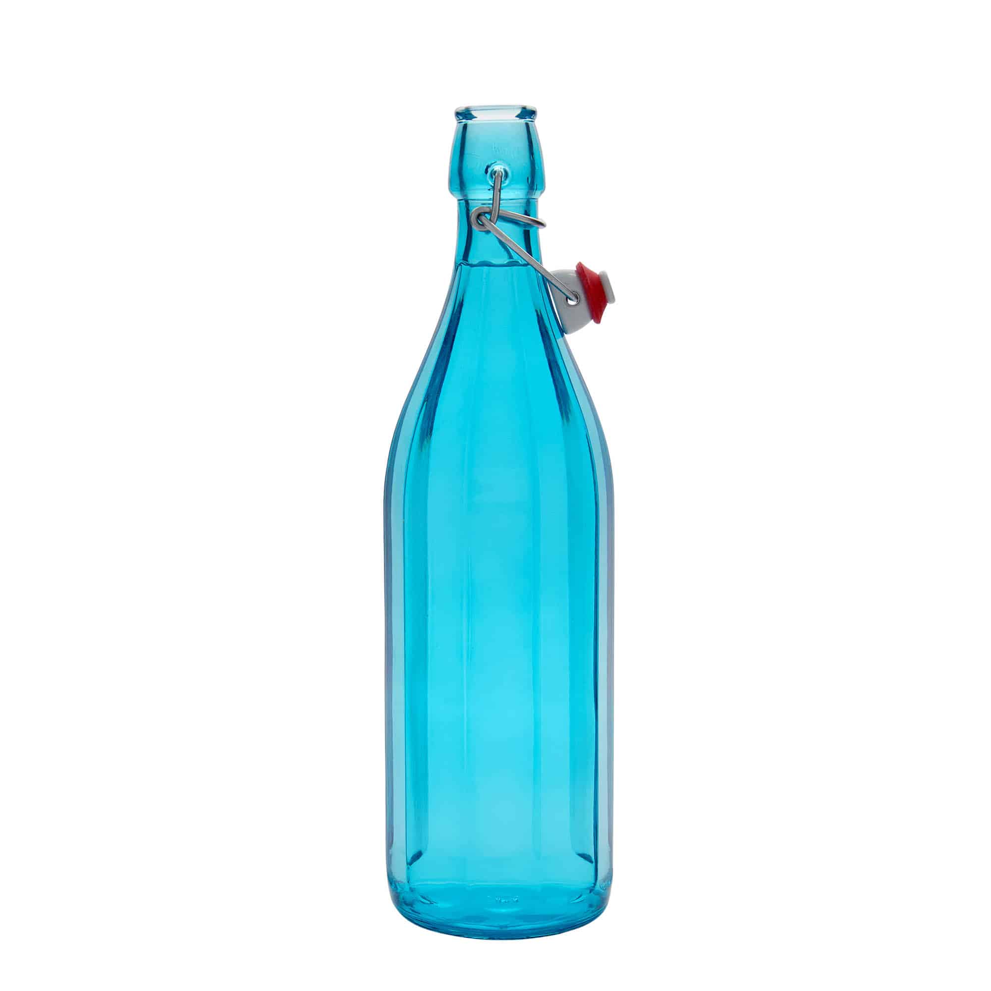 1.000 ml Bottiglia sfaccettata 'Oxford', vetro, azzurro, imboccatura: tappo meccanico