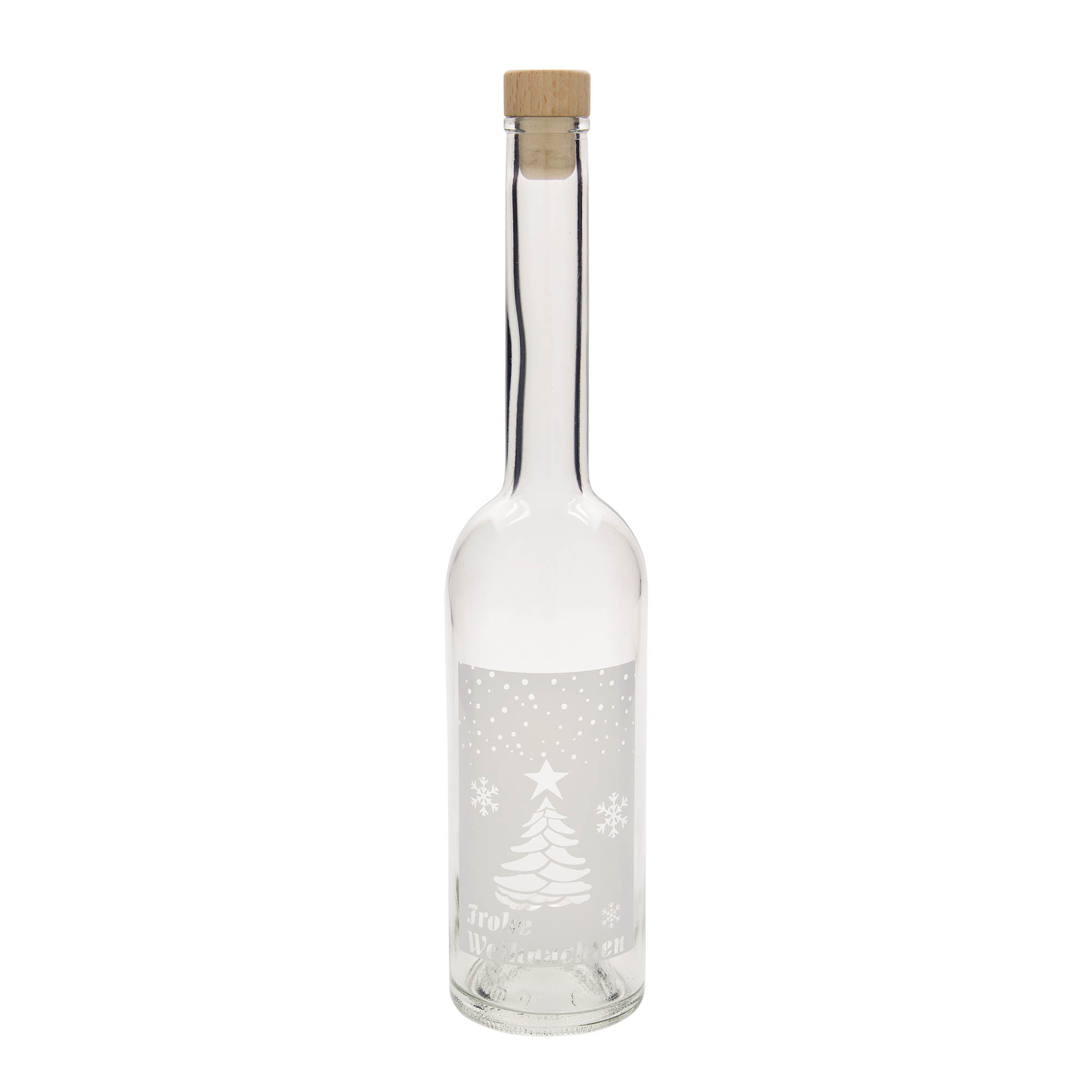Bottiglia di vetro da 500 ml 'Opera', motivo: Natale bianco, bocca: tappo in sughero Bottiglia di vetro da 500 ml 'Opera', motivo: Natale bianco, bocca: tappo in sughero