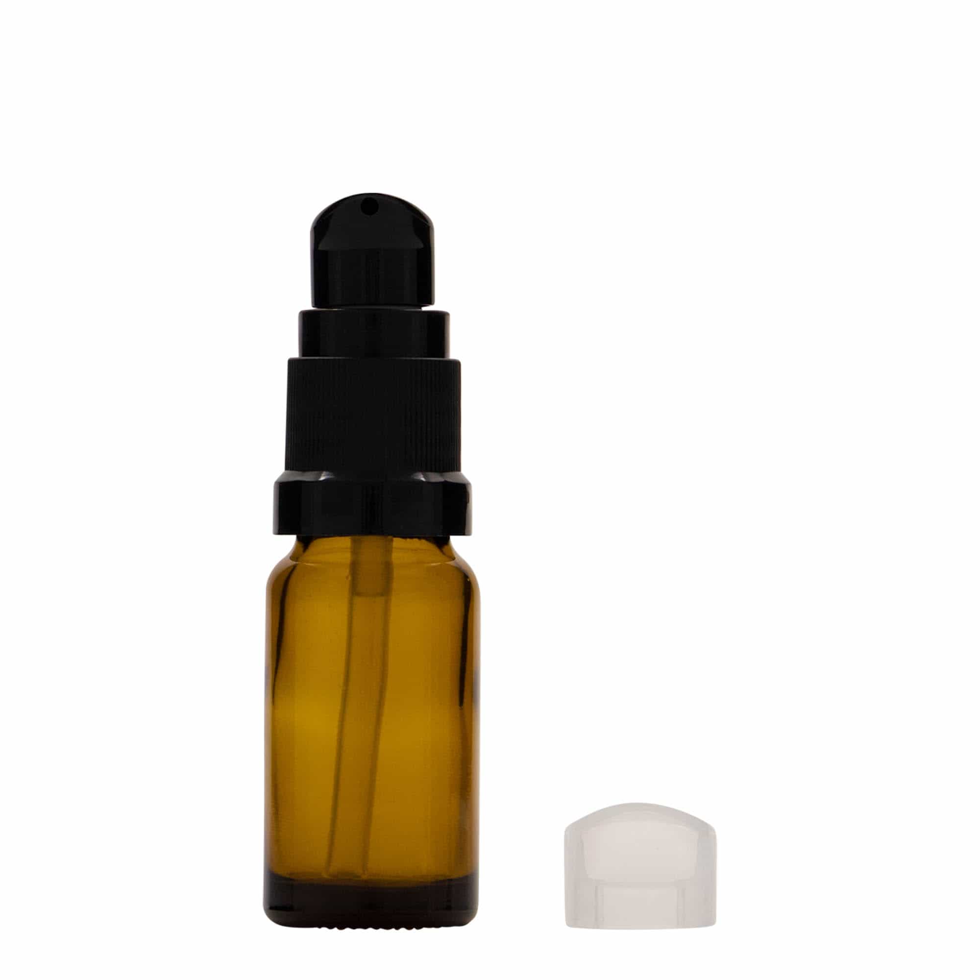 Flacone medico da 10 ml con pompa per lozione, vetro, marrone, bocca: DIN 18