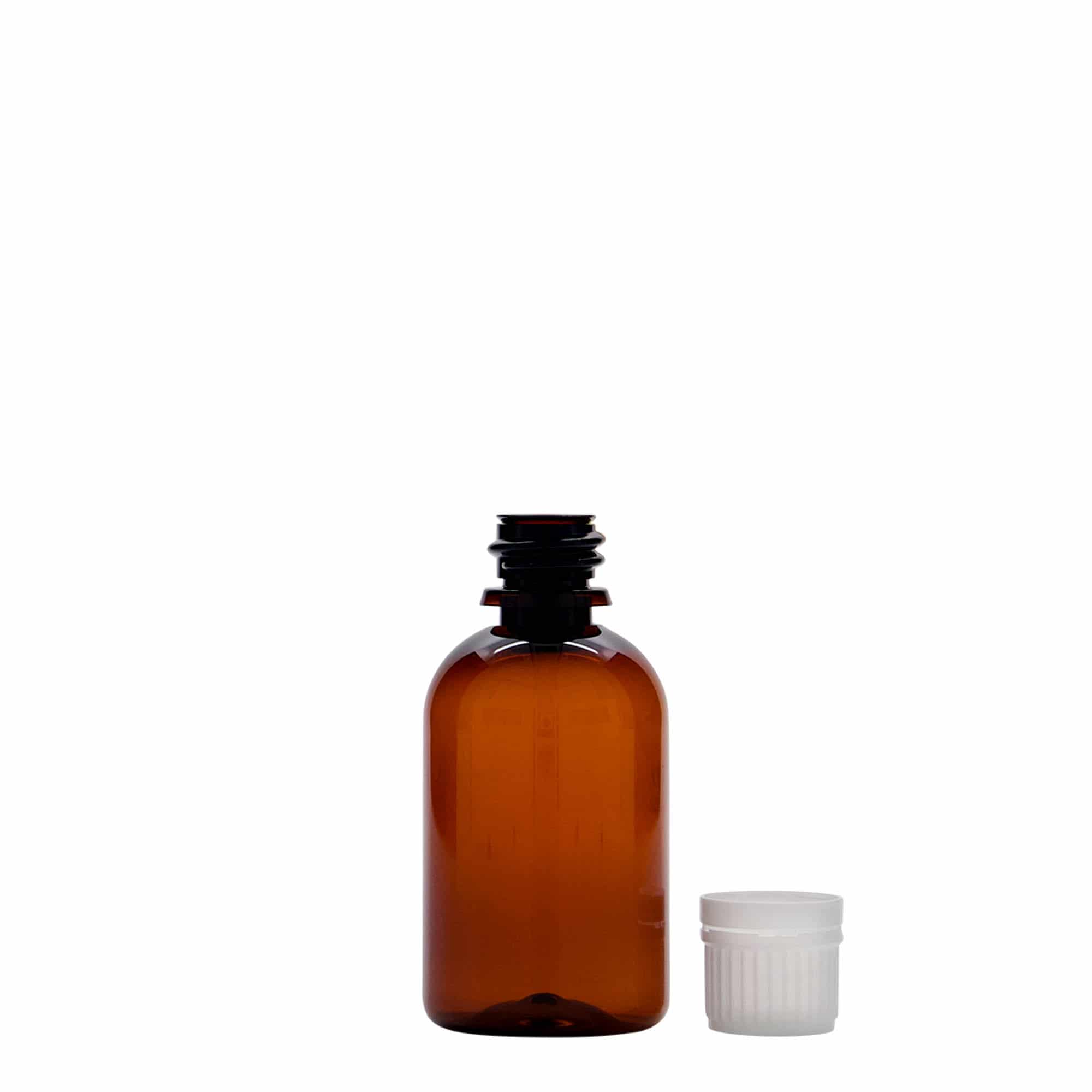 50 ml bottiglia medica in PET 'Easy Living', marrone, plastica, bocca: DIN 18