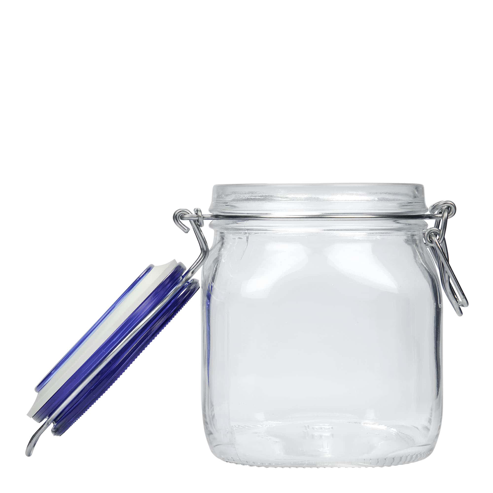 750 ml barattolo con chiusura a gancio 'Fido' tappo blu, quadrato, bocca: chiusura a gancio