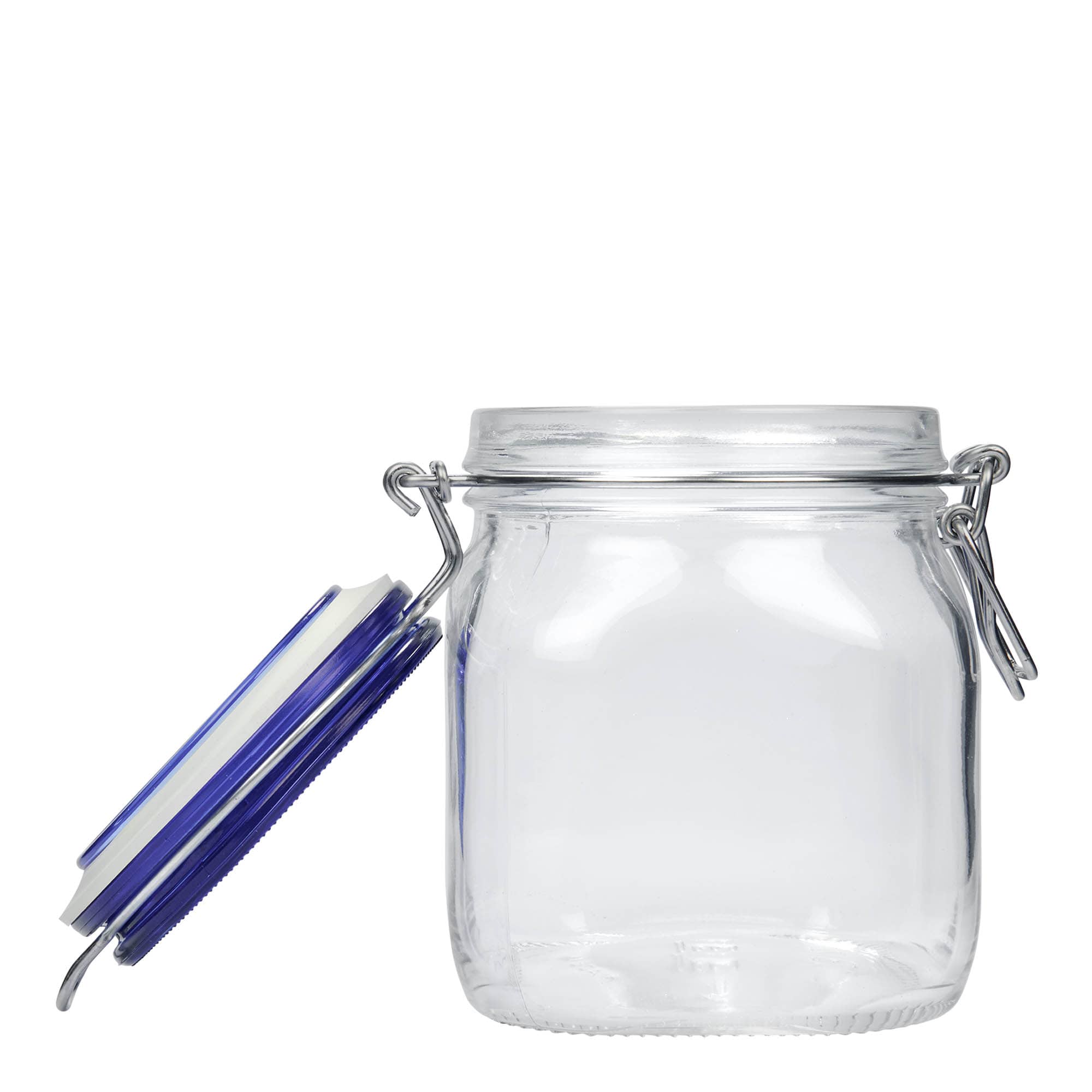 750 ml barattolo con chiusura a gancio 'Fido' tappo blu, quadrato, bocca: chiusura a gancio