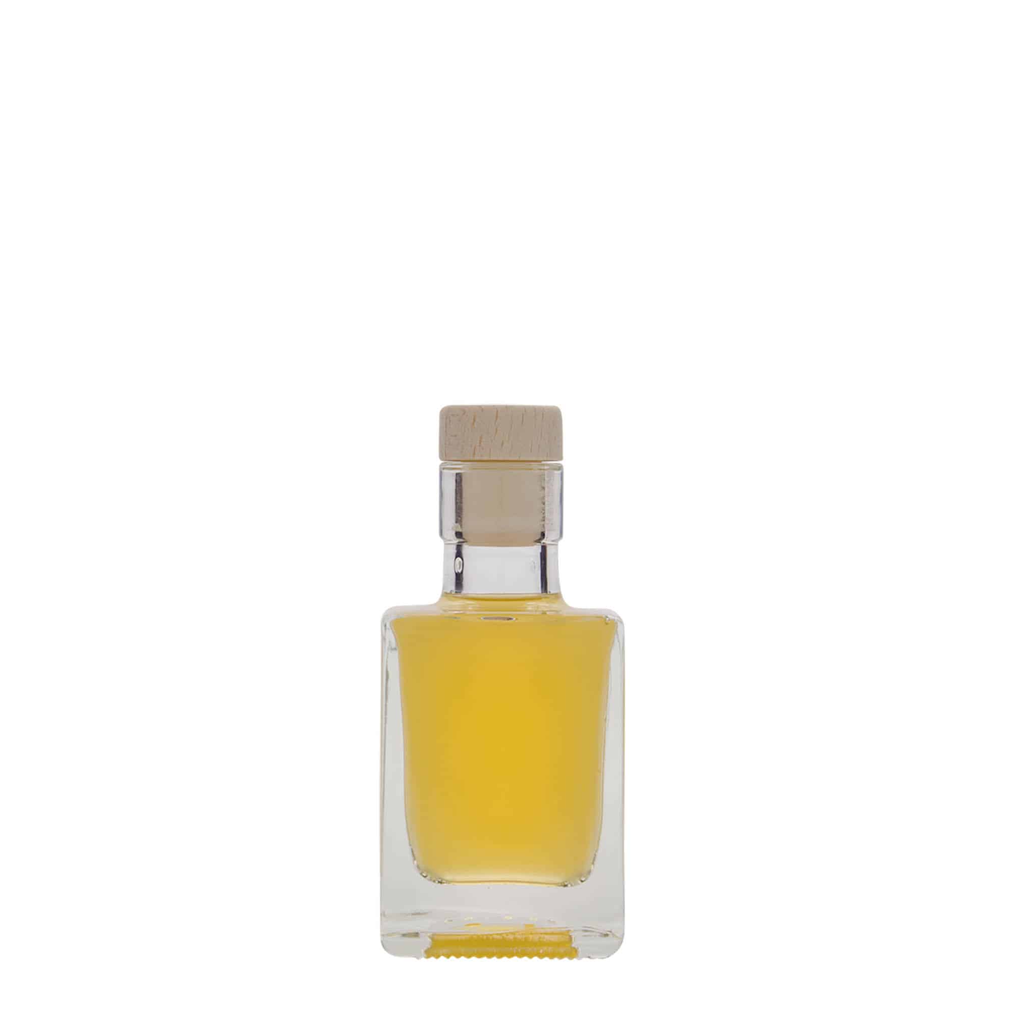 50 ml Bottiglia di vetro 'Cube', quadrata, imboccatura: fascetta