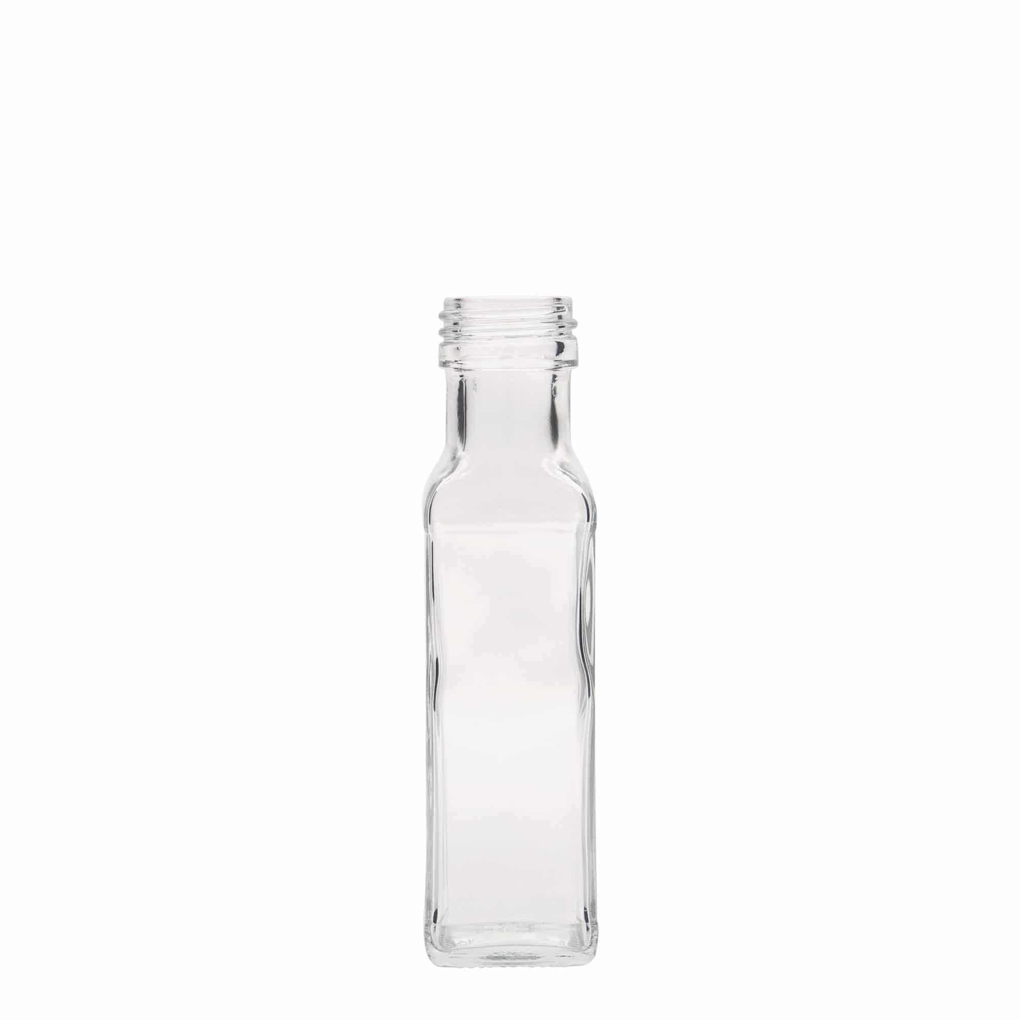 Bottiglia di vetro da 100 ml 'Marasca', quadrata, bocca: PP 31,5