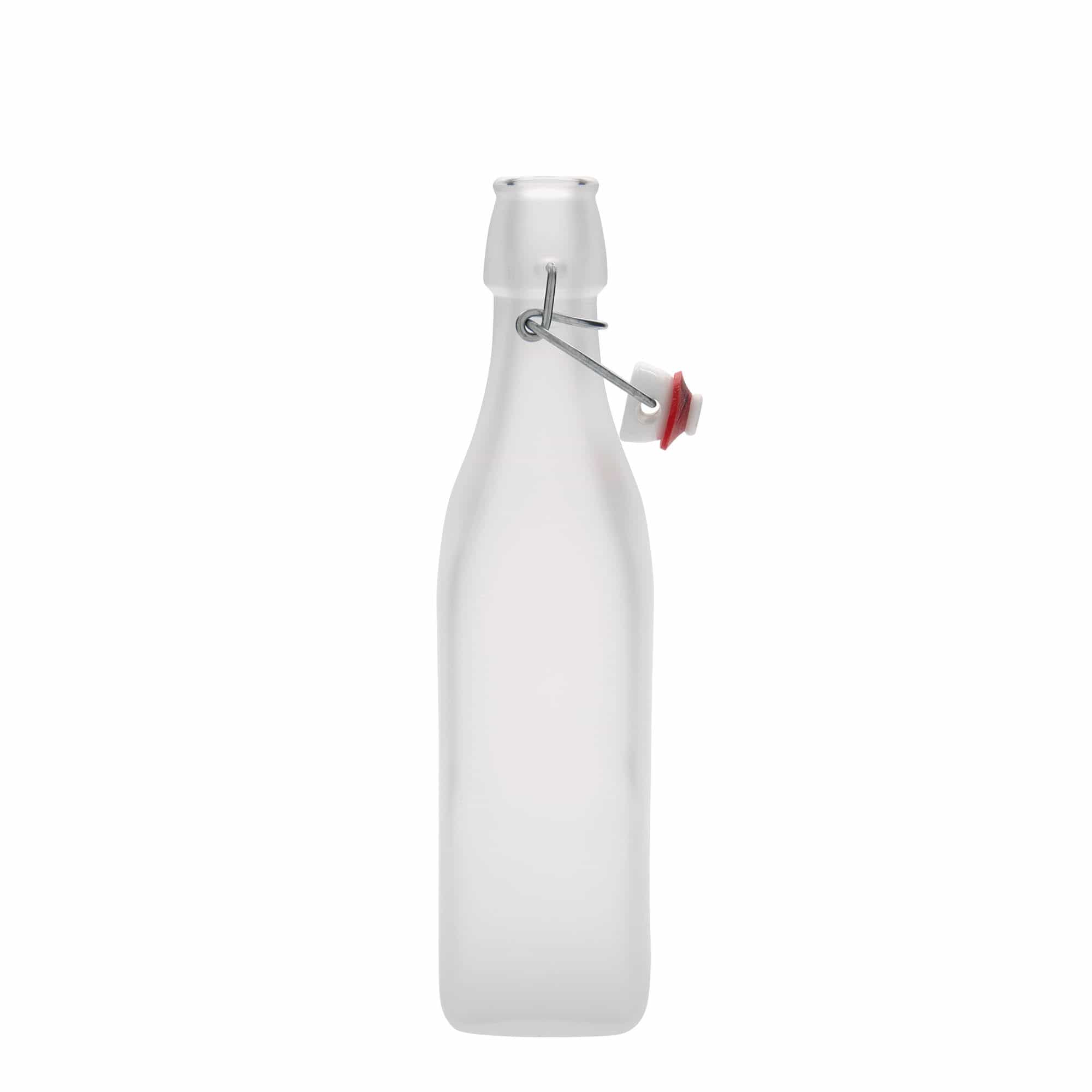 Bottiglia di vetro 500 ml 'Swing, quadrata, bianca, bocca: chiusura a leva