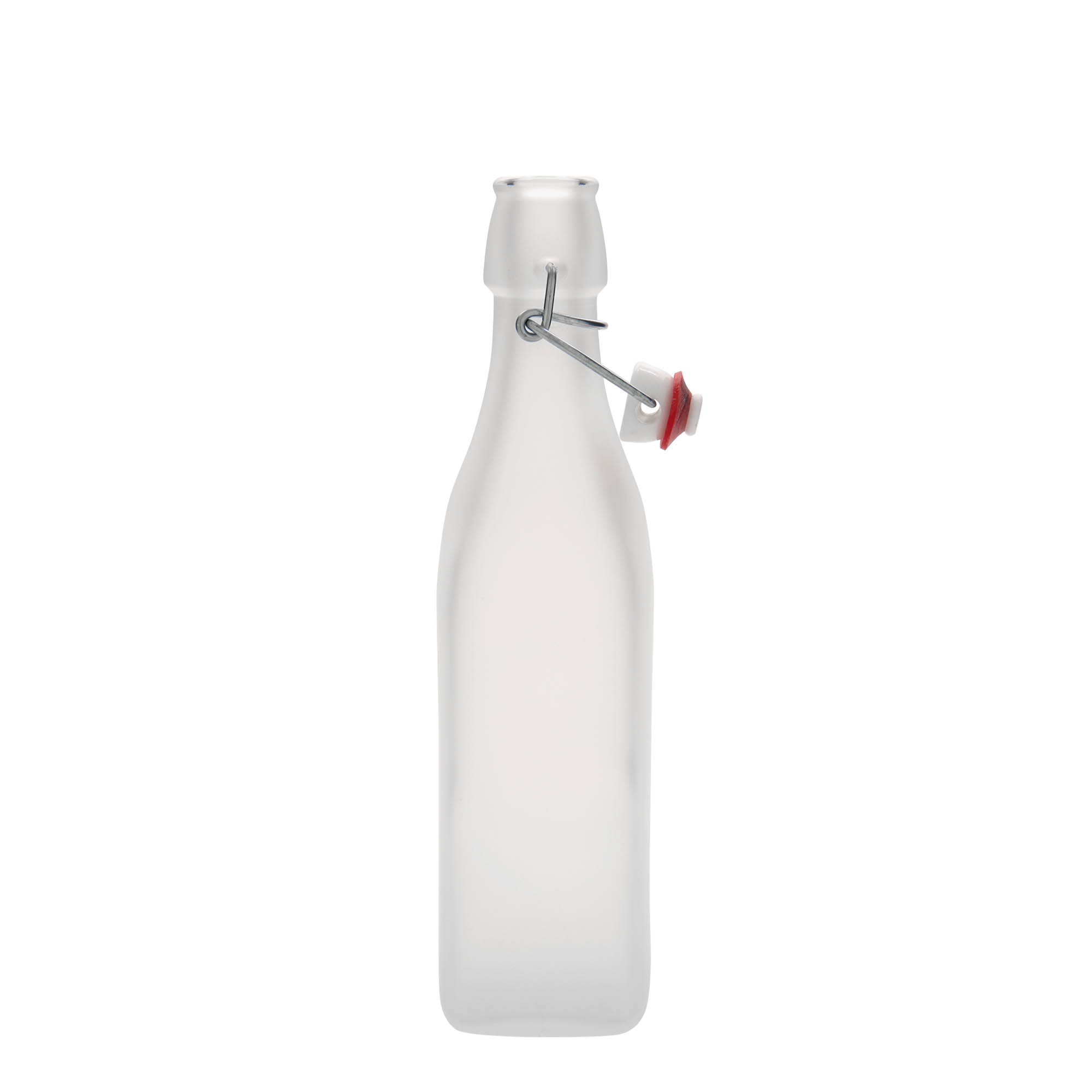 Bottiglia di vetro 500 ml 'Swing, quadrata, bianca, bocca: chiusura a leva Bottiglia di vetro 500 ml 'Swing, quadrata, bianca, bocca: chiusura a leva