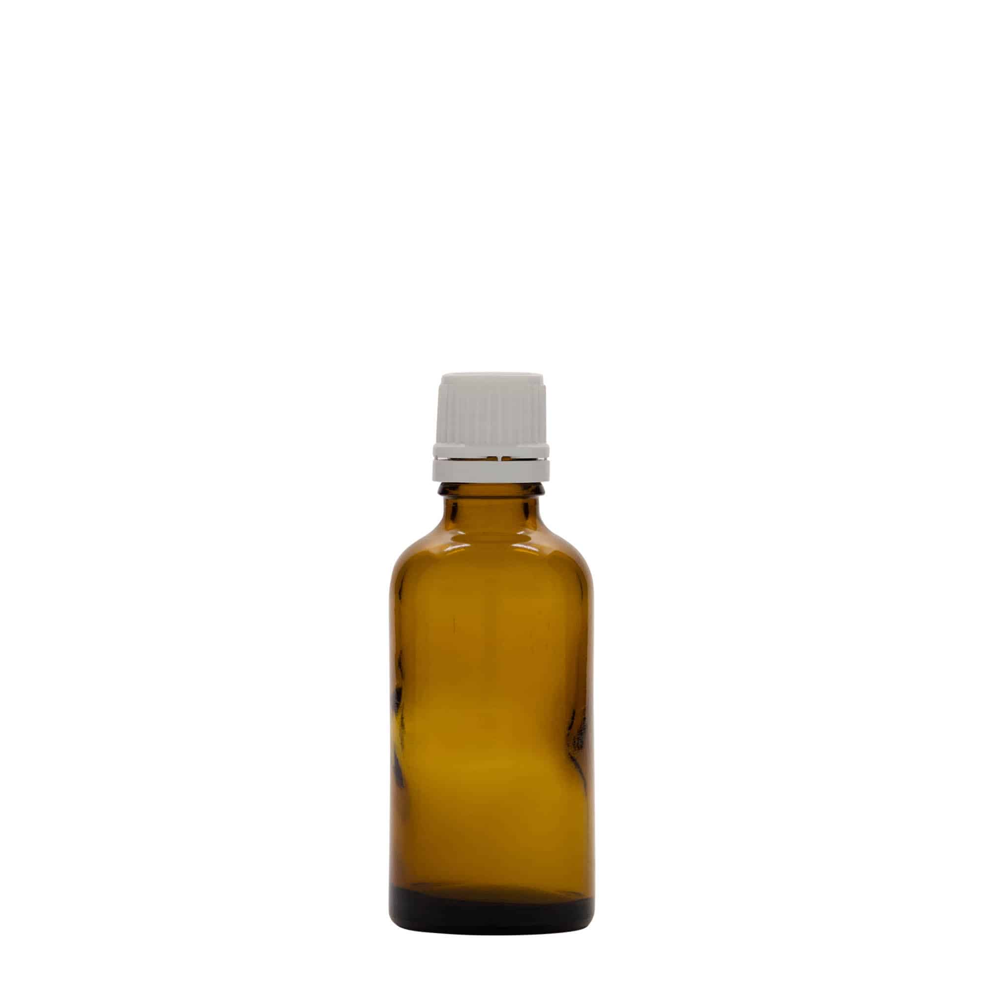50 ml bottiglia medicinale, vetro, marrone, bocca: DIN 18