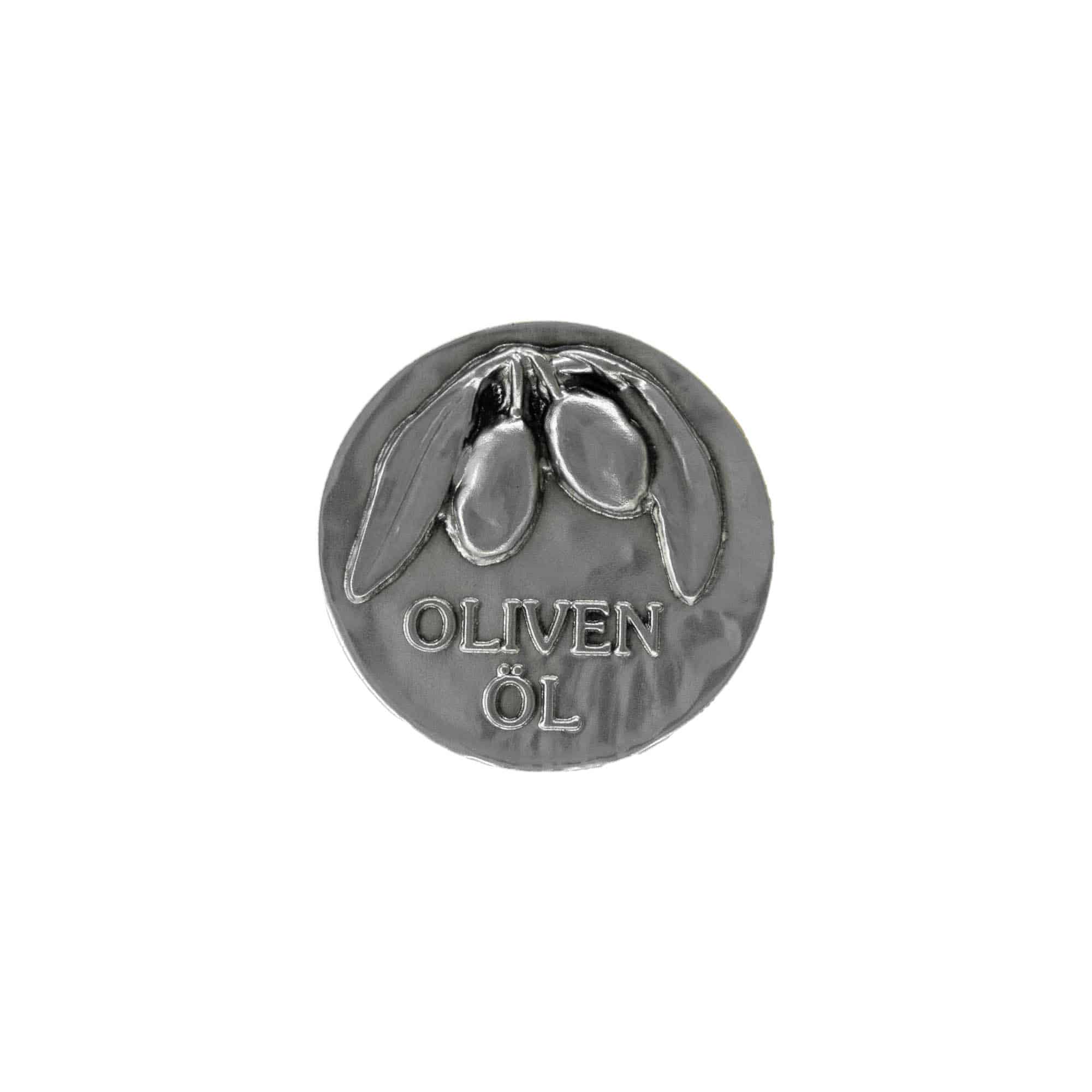 Etichetta in stagno 'Olio d'oliva', metallo, argento
