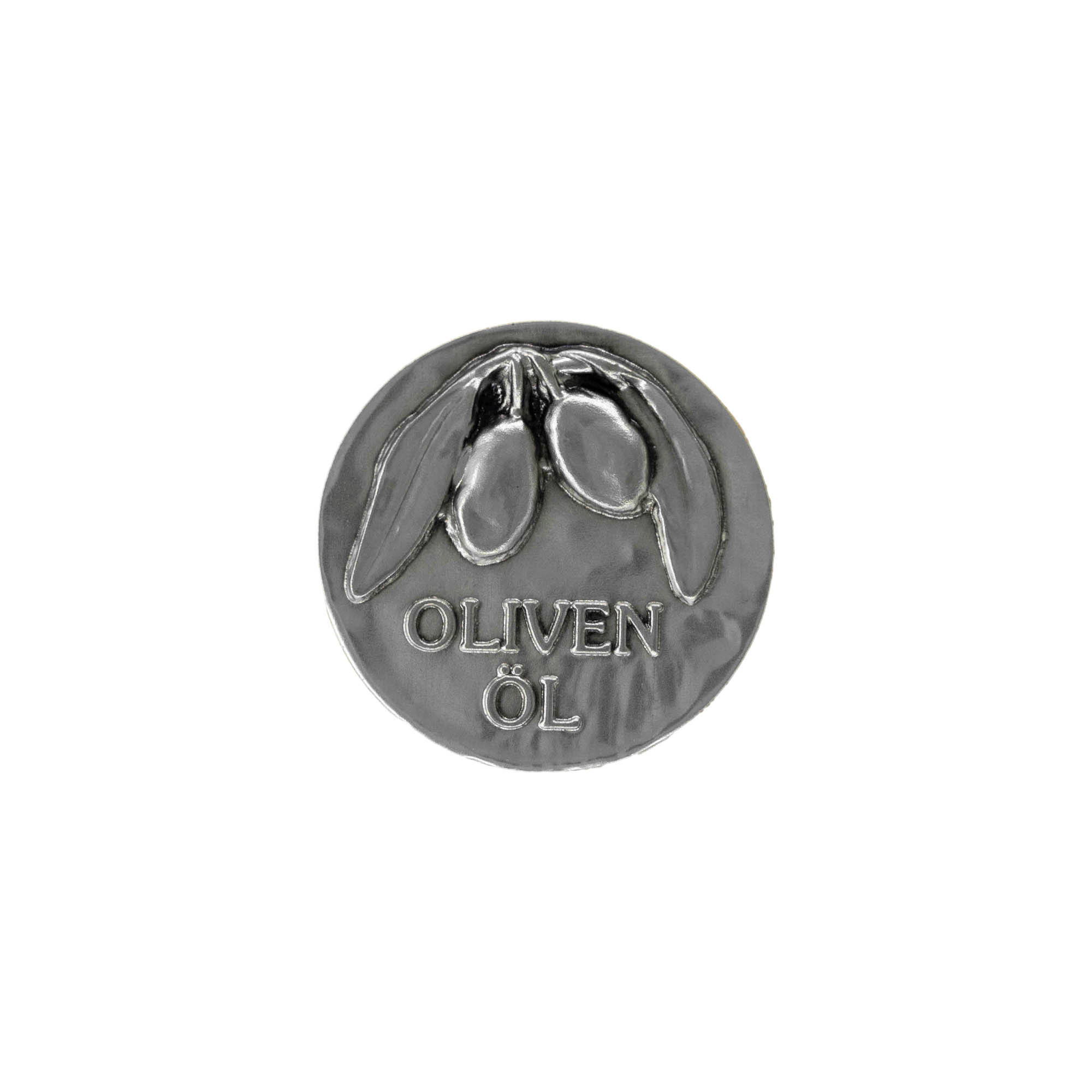 Etichetta in stagno 'Olio d'oliva', metallo, argento