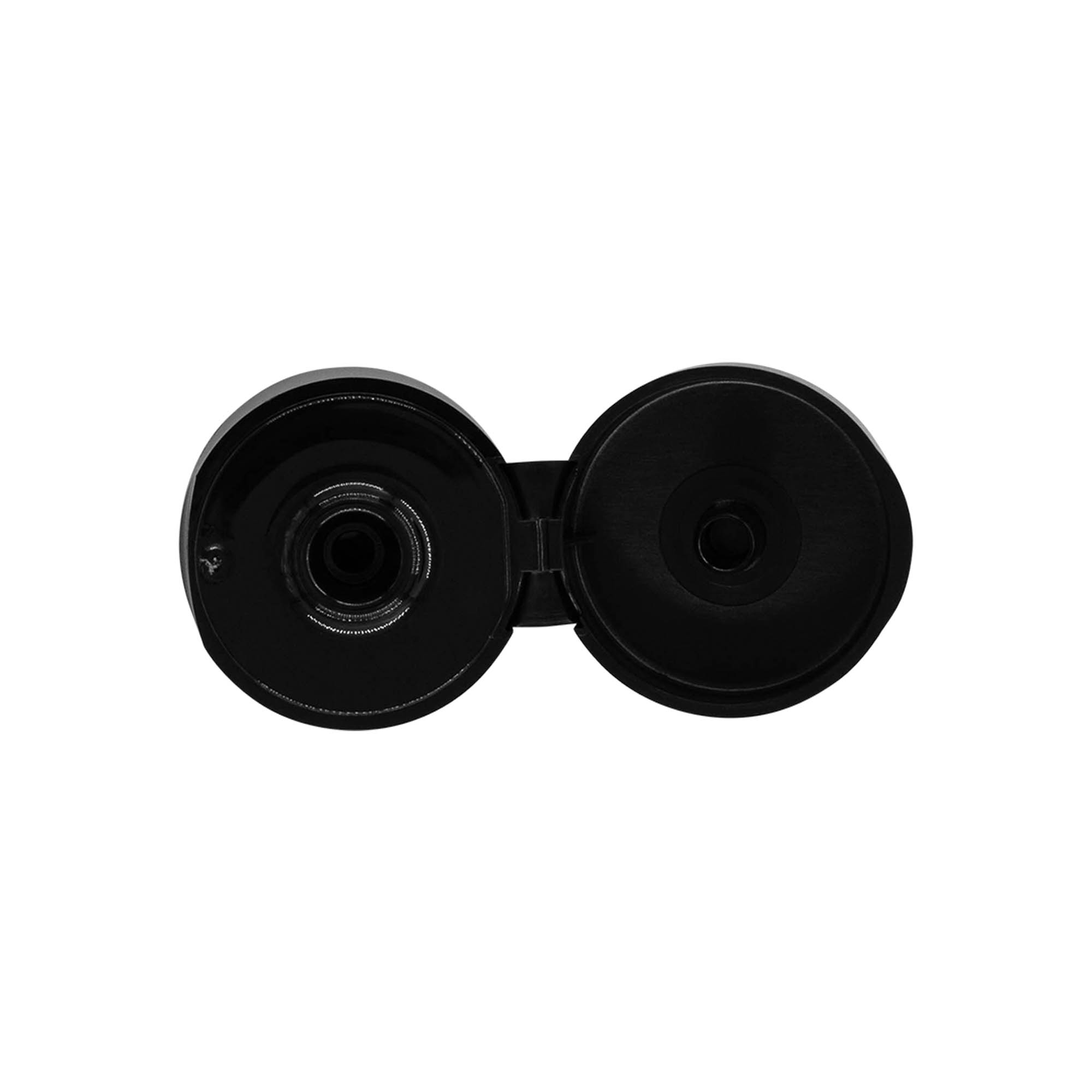 Tappo a vite con cerniera a ribalta, plastica PP, nero, per bocca: 24/410 Tappo a vite con cerniera a ribalta, plastica PP, nero, per bocca: 24/410