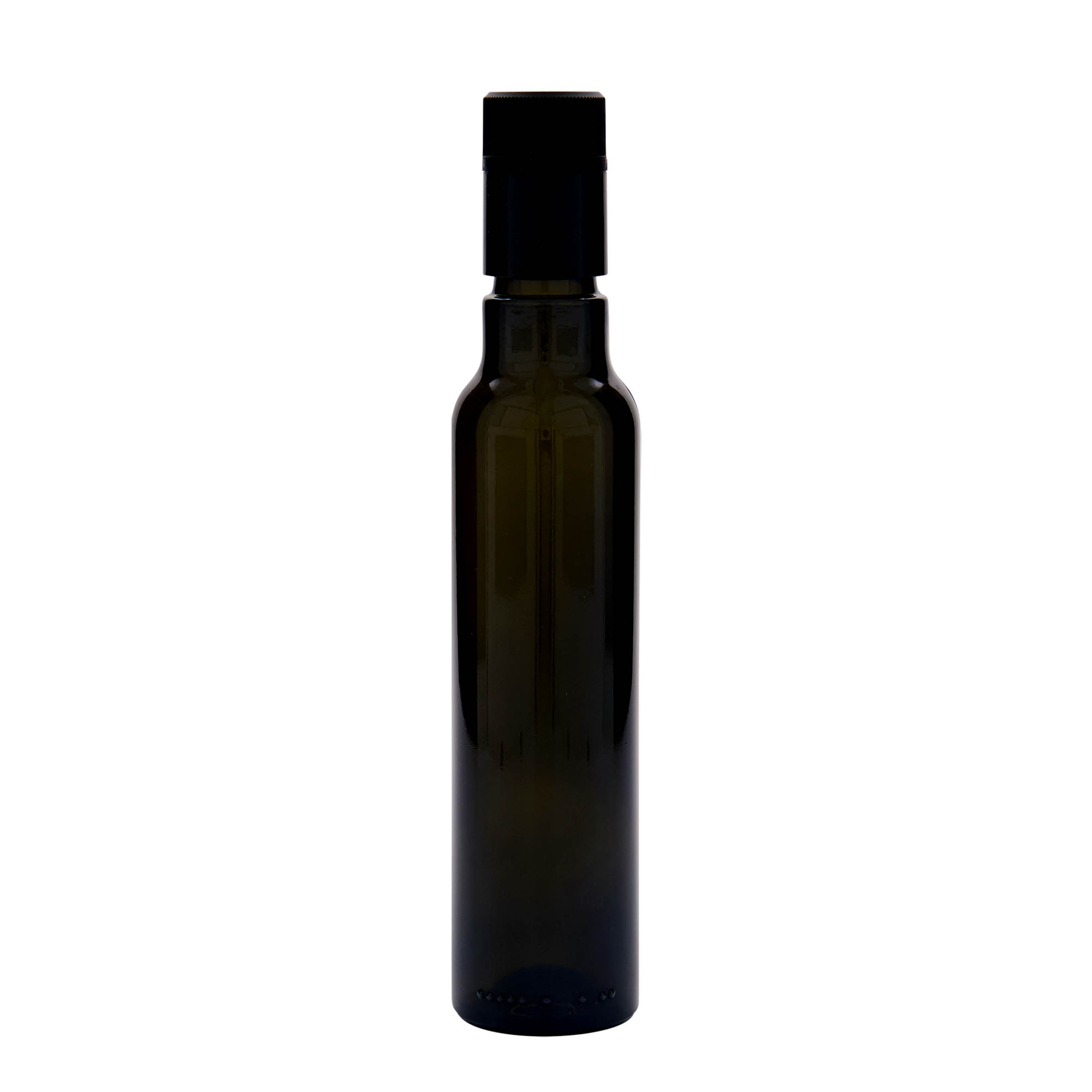 Bottiglia per aceto/olio da 250 ml 'Willy New', vetro, verde antico, bocca: DOP