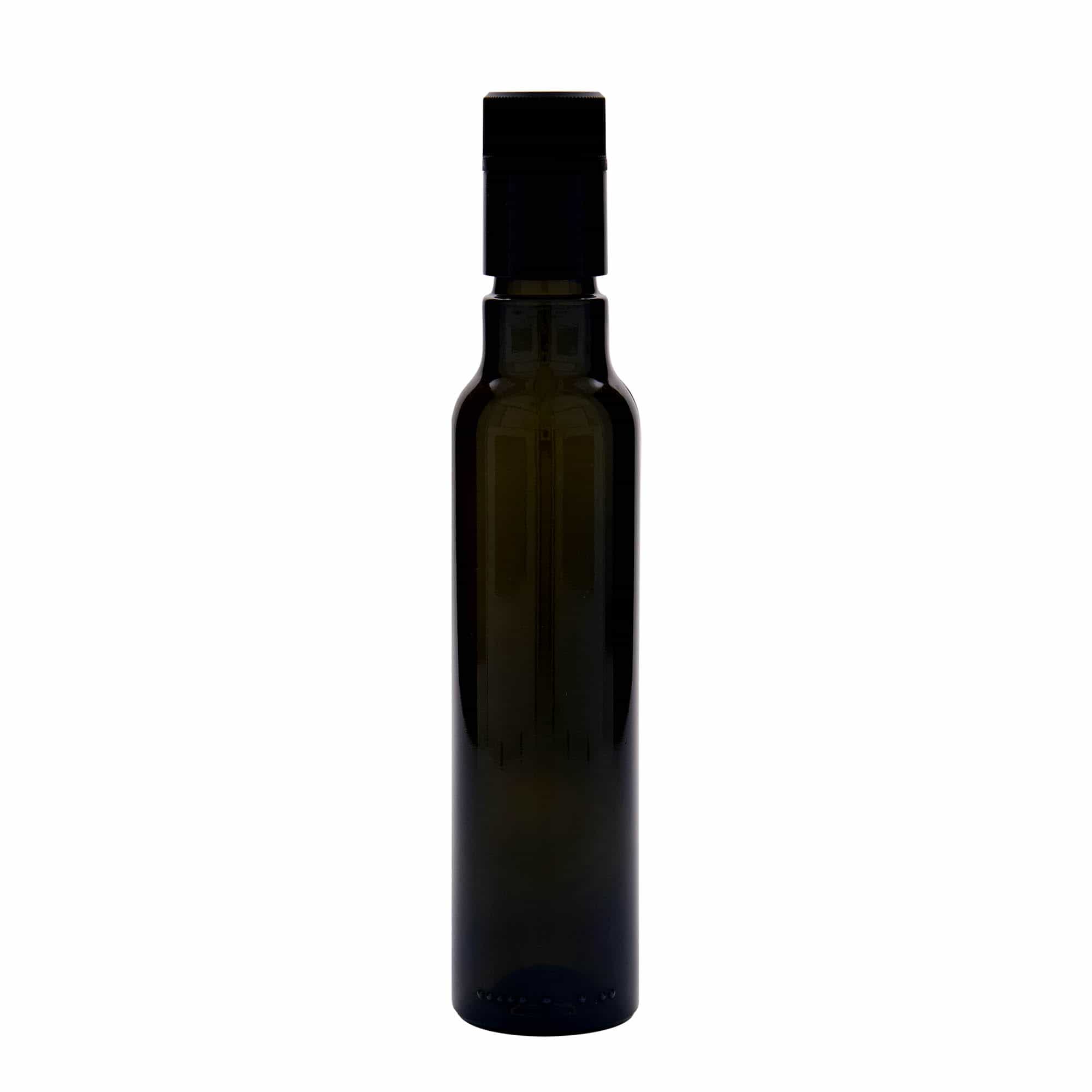 Bottiglia per aceto/olio da 250 ml 'Willy New', vetro, verde antico, bocca: DOP
