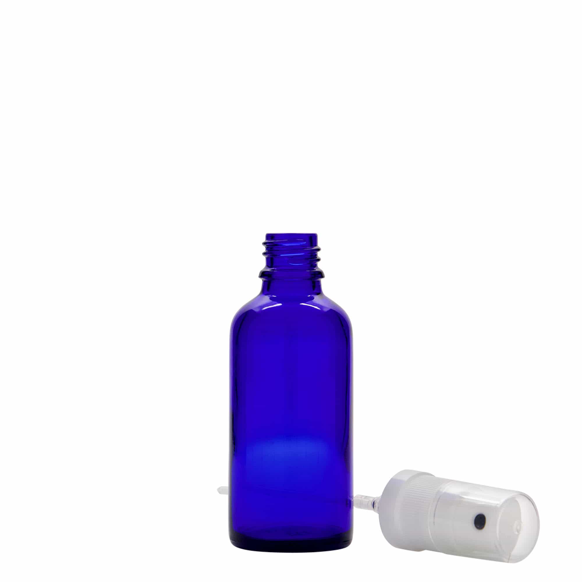 50 ml flacone spray medicina, vetro, blu reale, bocca: DIN 18