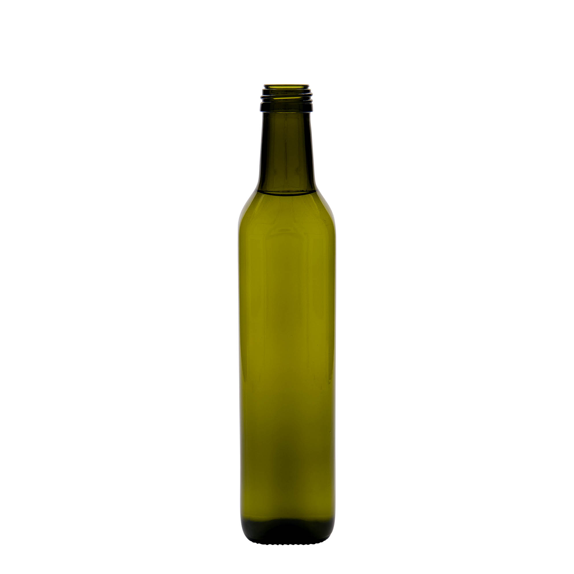 Bottiglia di vetro da 500 ml 'Marasca', quadrata, verde antico, bocca: PP 31,5 Bottiglia di vetro da 500 ml 'Marasca', quadrata, verde antico, bocca: PP 31,5