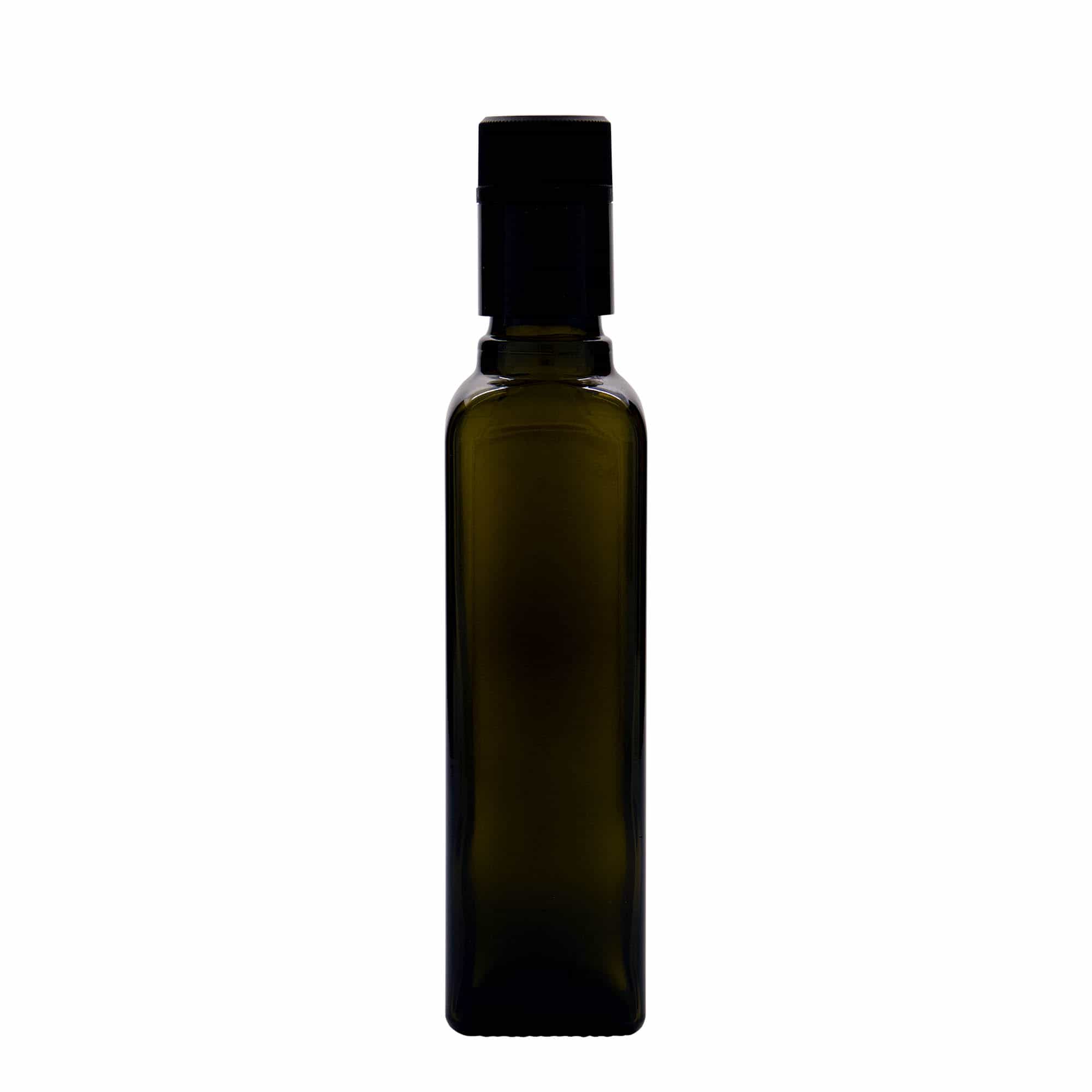 250 ml Bottiglia olio/aceto 'Quadra', vetro, quadrata, verde antico, imboccatura: DOP