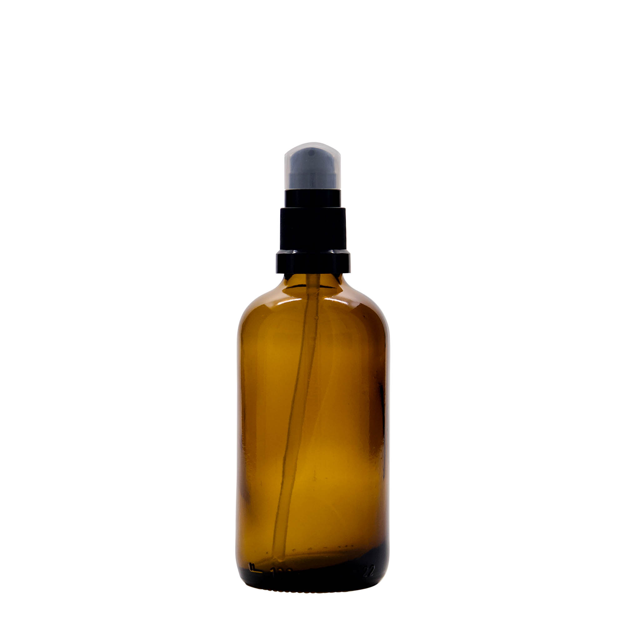 100 ml flacone medico con pompa per lozione, vetro, marrone, bocca: DIN 18
