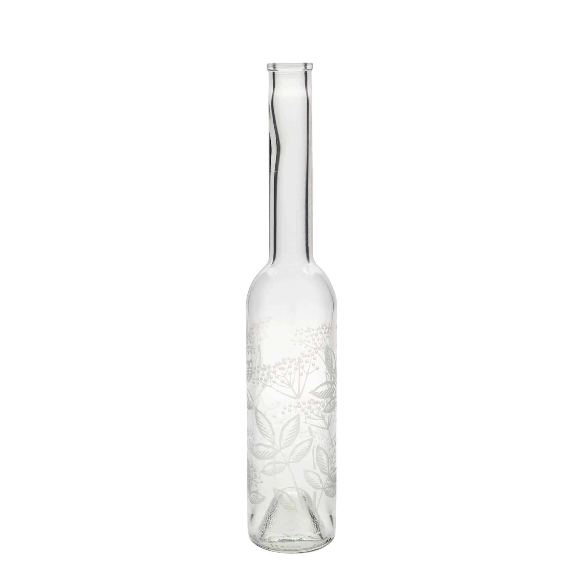 350 ml Bottiglia di vetro 'Opera', motivo: Sambuco, imboccatura: fascetta 350 ml Bottiglia di vetro 'Opera', motivo: Sambuco, imboccatura: fascetta