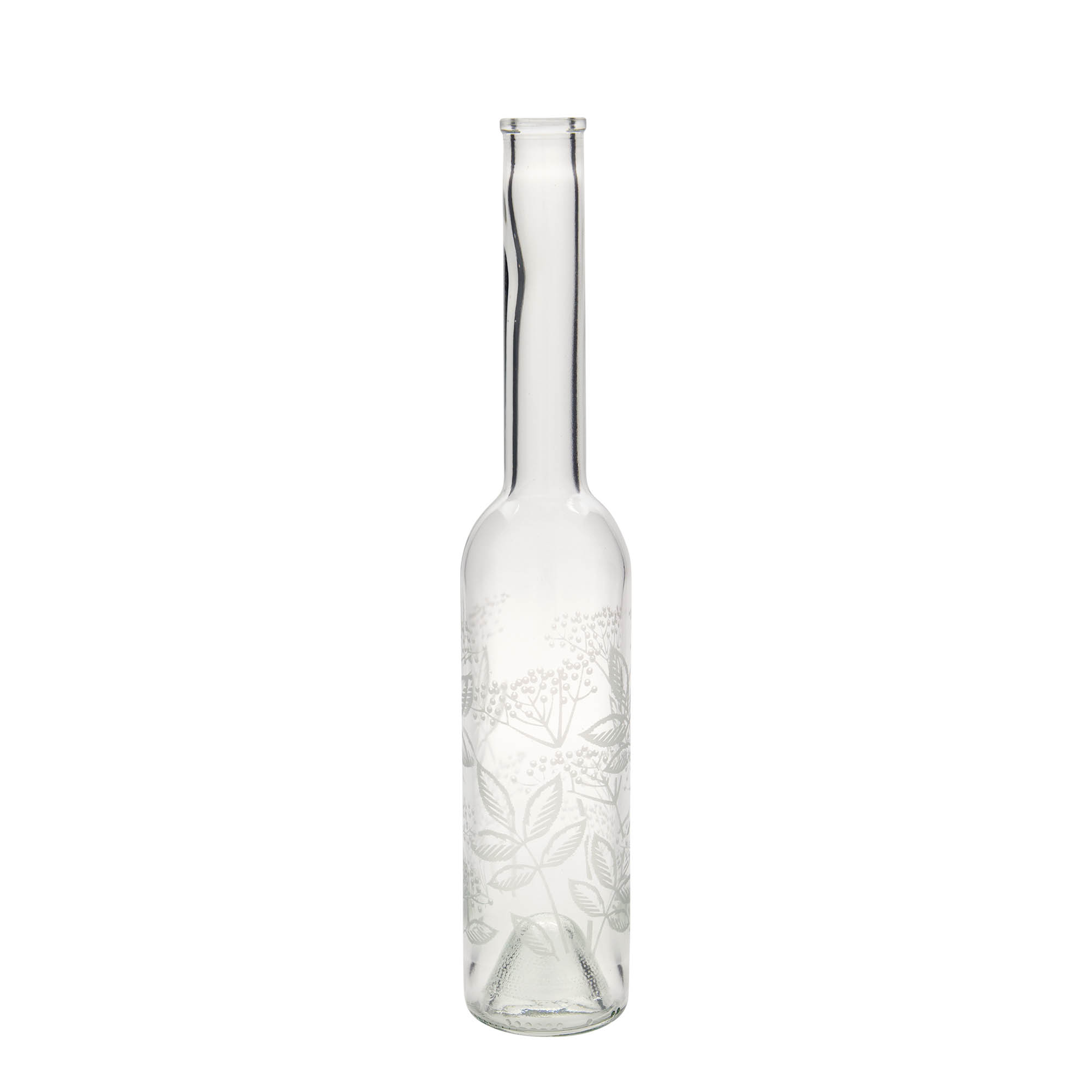 Bottiglia di vetro da 350 ml 'Opera', motivo: Sambuco, bocca: tappo di sughero Bottiglia di vetro da 350 ml 'Opera', motivo: Sambuco, bocca: tappo di sughero