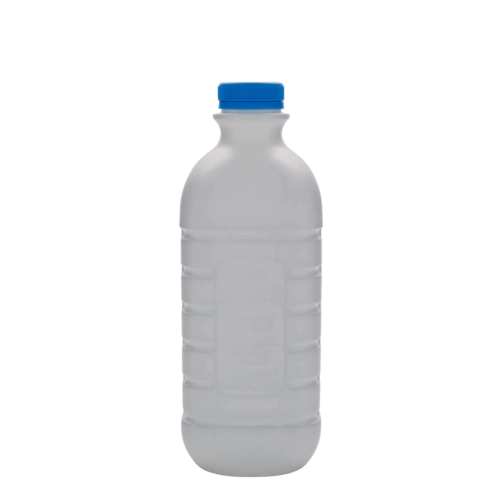 Bottiglia per latte da 1.000 ml, rettangolare, plastica HDPE, bianca, bocca: PEHD40
