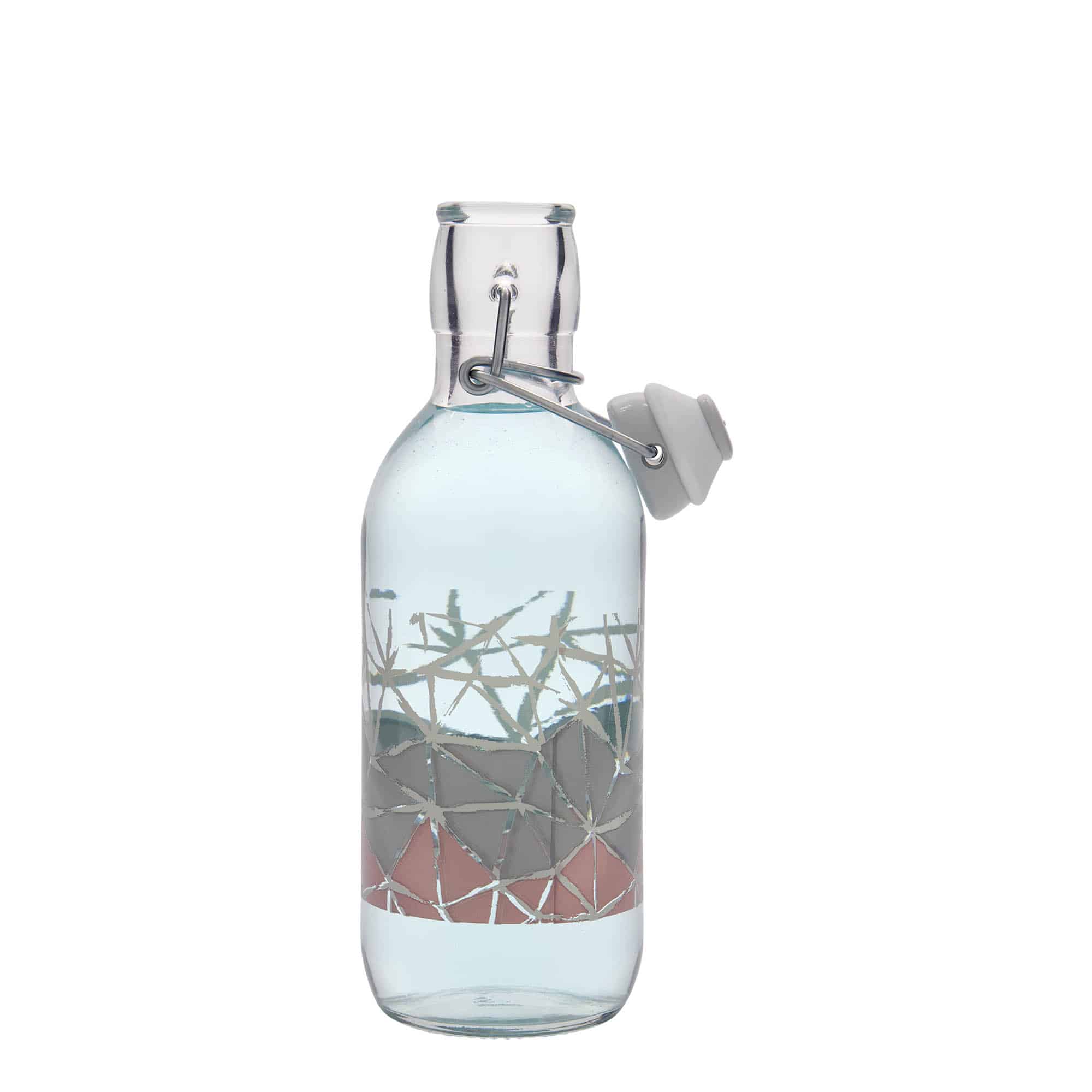 500 ml Bottiglia di vetro 'Emilia', motivo: Manolibera rosa, imboccatura: tappo meccanico 500 ml Bottiglia di vetro 'Emilia', motivo: Manolibera rosa, imboccatura: tappo meccanico