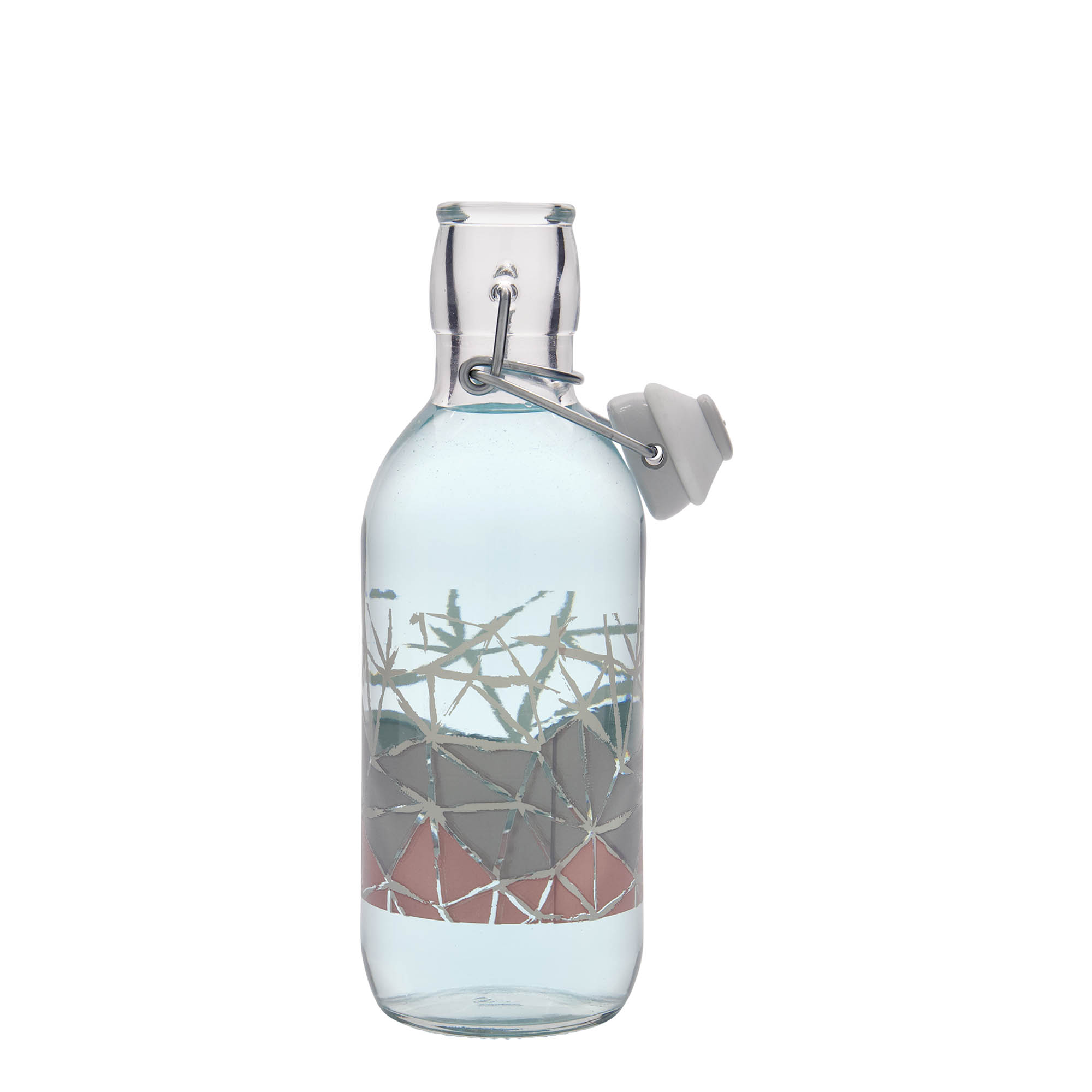 Bottiglia di vetro da 500 ml Emilia stampata 'Manolibera rosa', apertura: chiusura a leva Bottiglia di vetro da 500 ml Emilia stampata 'Manolibera rosa', apertura: chiusura a leva