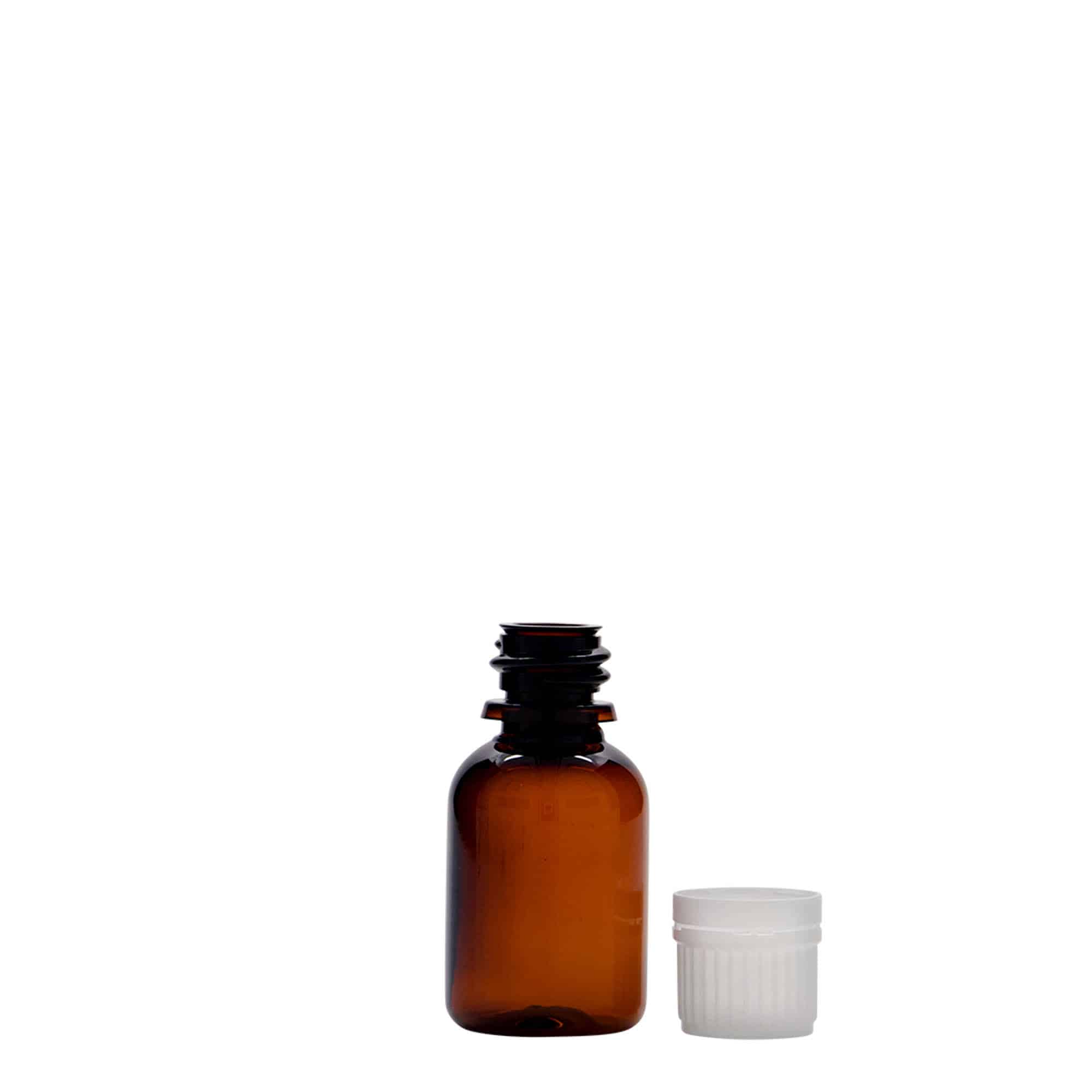 20 ml Flacone farmaceutico PET 'Easy Living', marrone, plastica, imboccatura: DIN 18