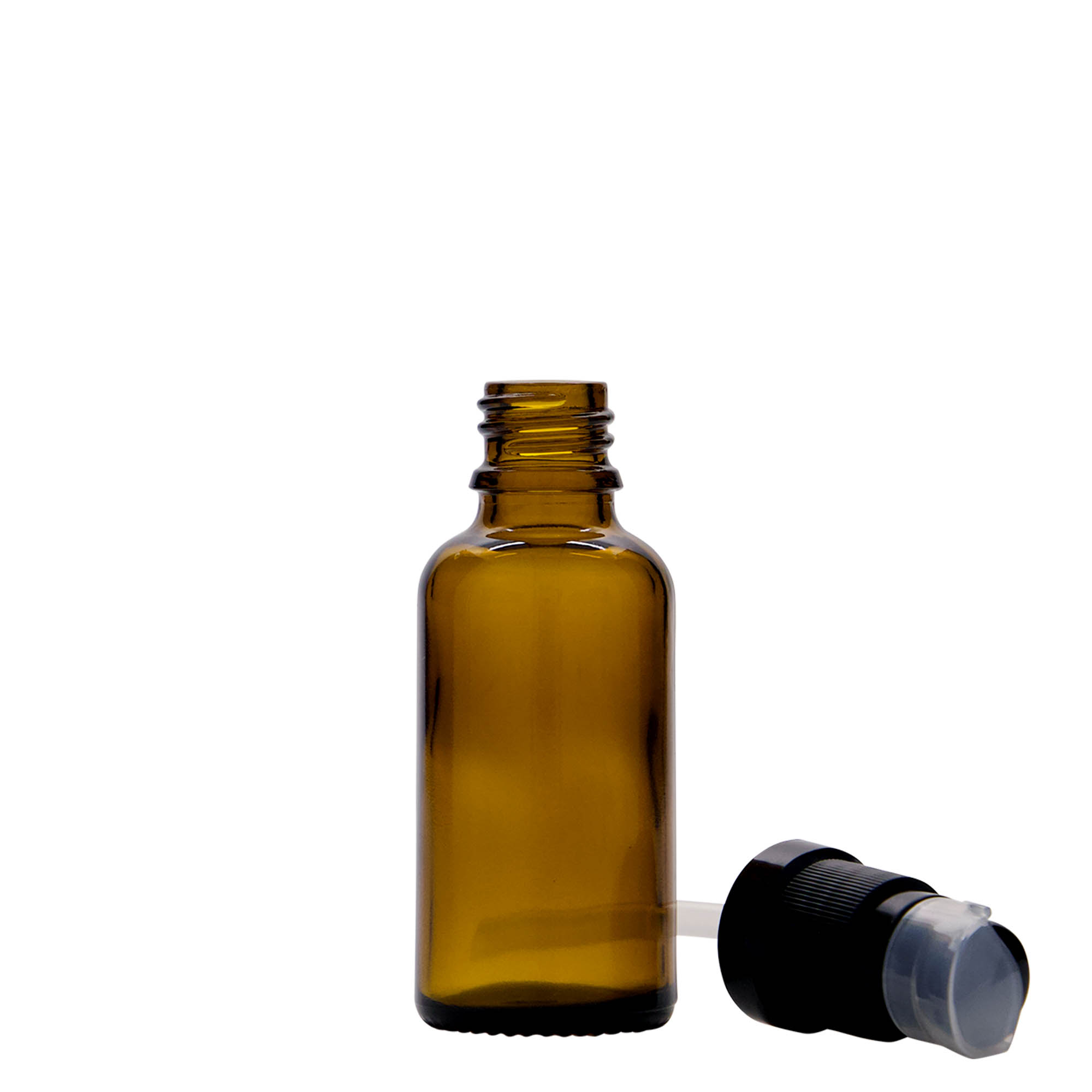 30 ml flacone medico con pompa per lozione, vetro, marrone, bocca: DIN 18 30 ml flacone medico con pompa per lozione, vetro, marrone, bocca: DIN 18