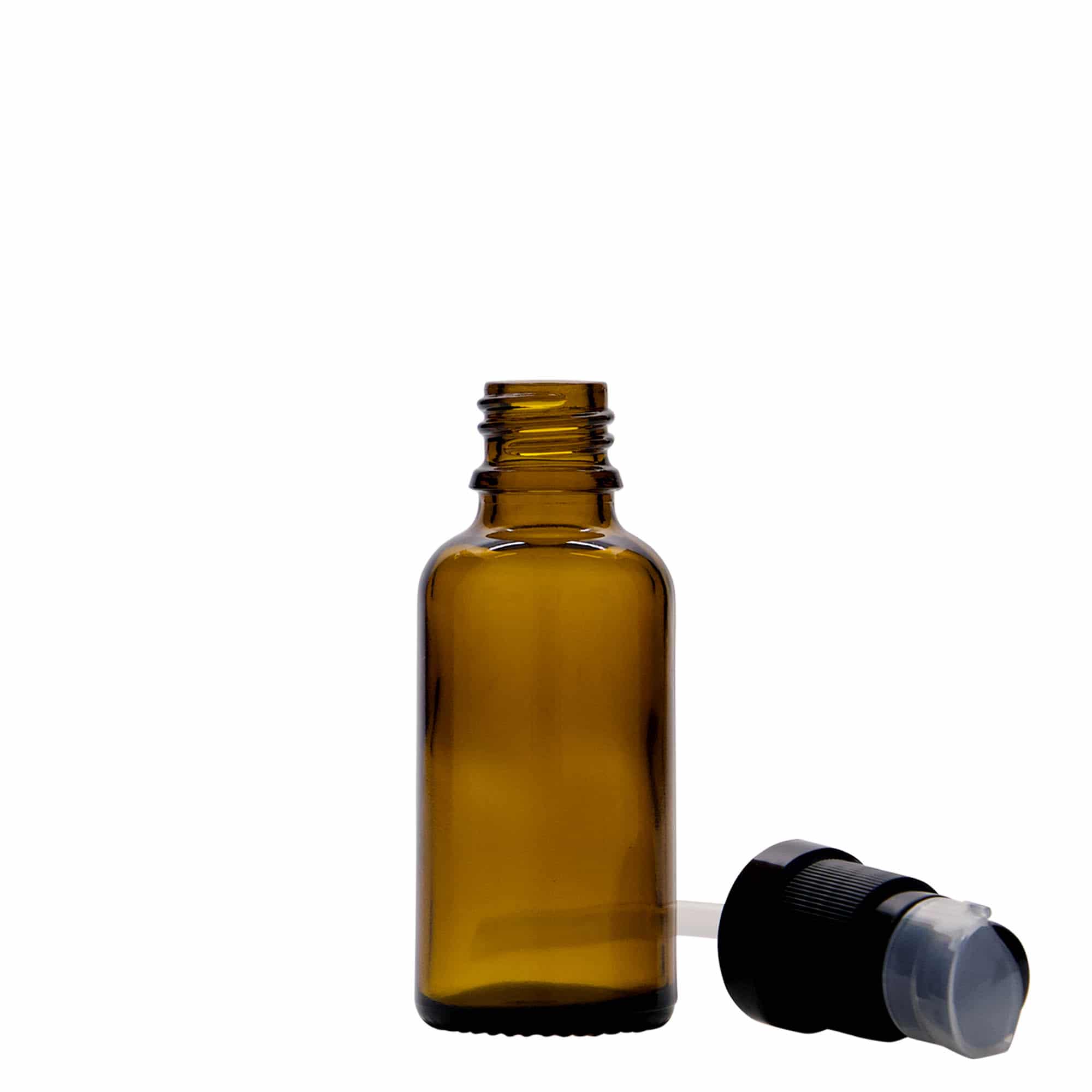 30 ml flacone medico con pompa per lozione, vetro, marrone, bocca: DIN 18