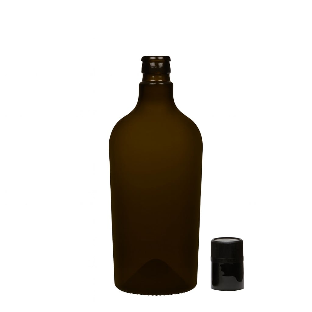 Bottiglia per aceto/olio da 750 ml 'Oleum', vetro, verde antico, bocca: DOP
