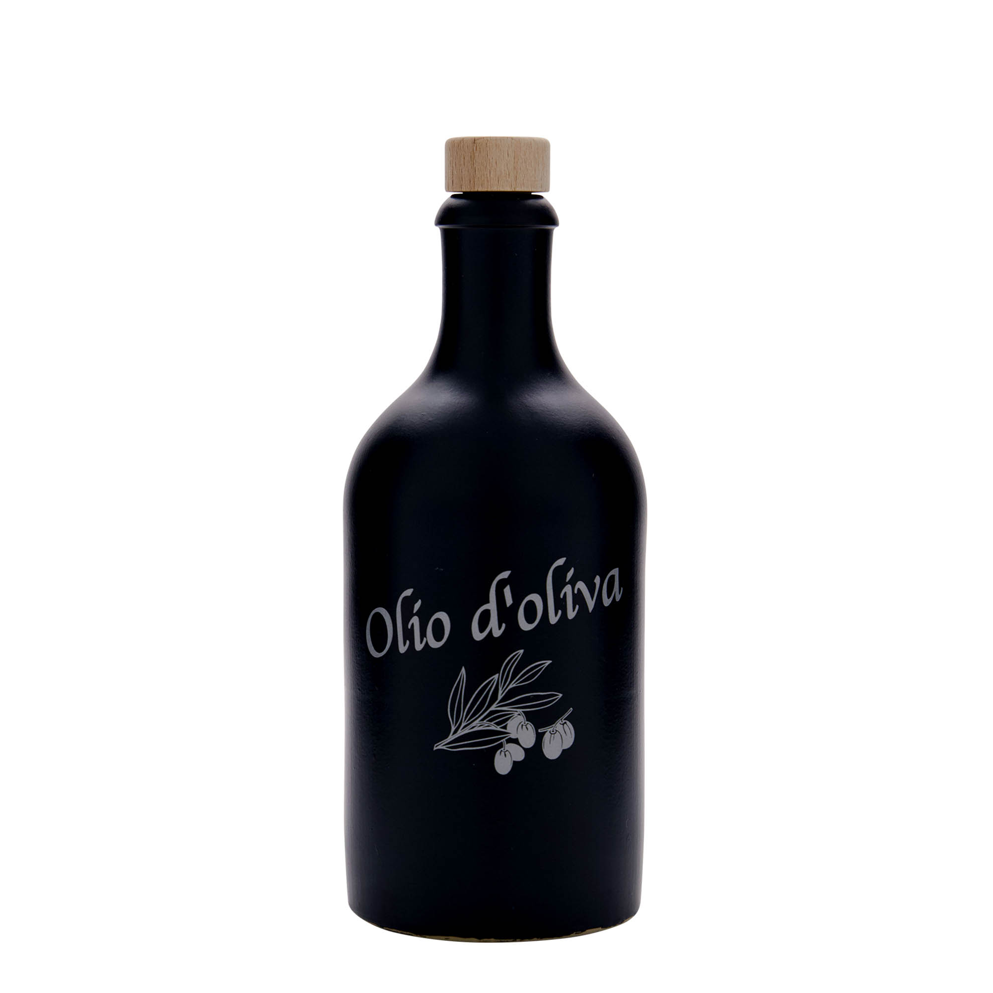 Boccale da 500 ml, motivo: Olio d'Oliva, gres, nero, bocca: sughero Boccale da 500 ml, motivo: Olio d'Oliva, gres, nero, bocca: sughero