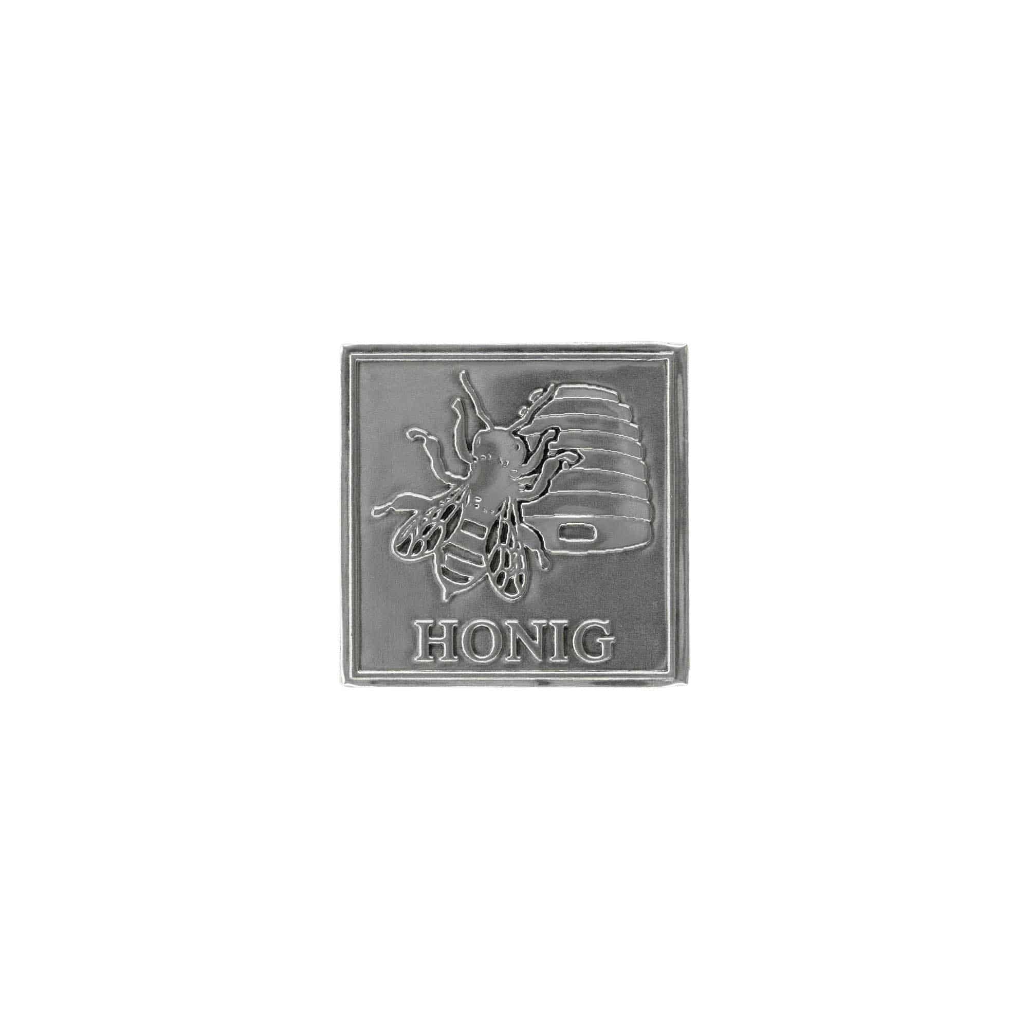Etichetta metallica 'Miele', quadrata, stagno, argento Etichetta metallica 'Miele', quadrata, stagno, argento