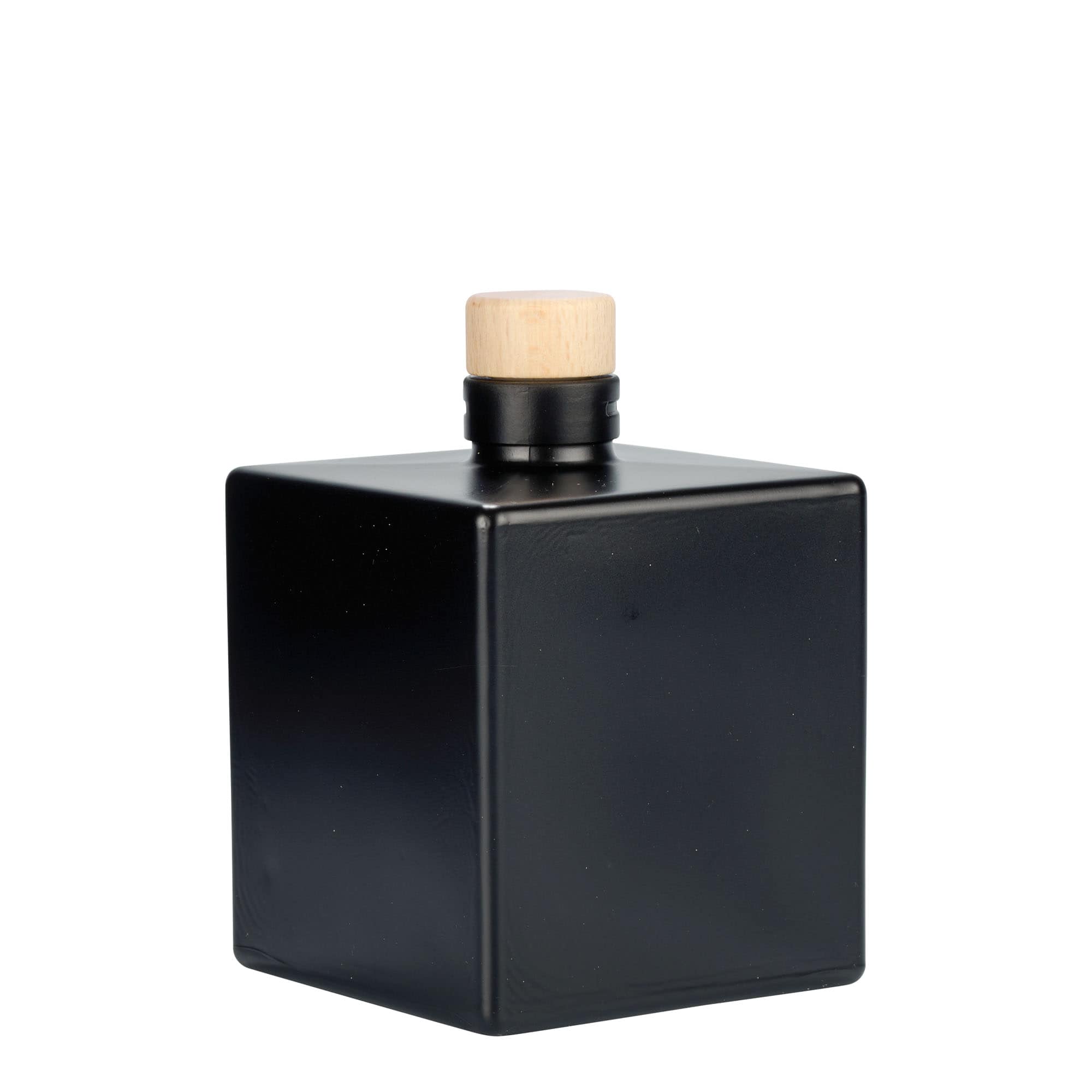 500 ml Bottiglia di vetro 'Cube', quadrata, nero, imboccatura: fascetta