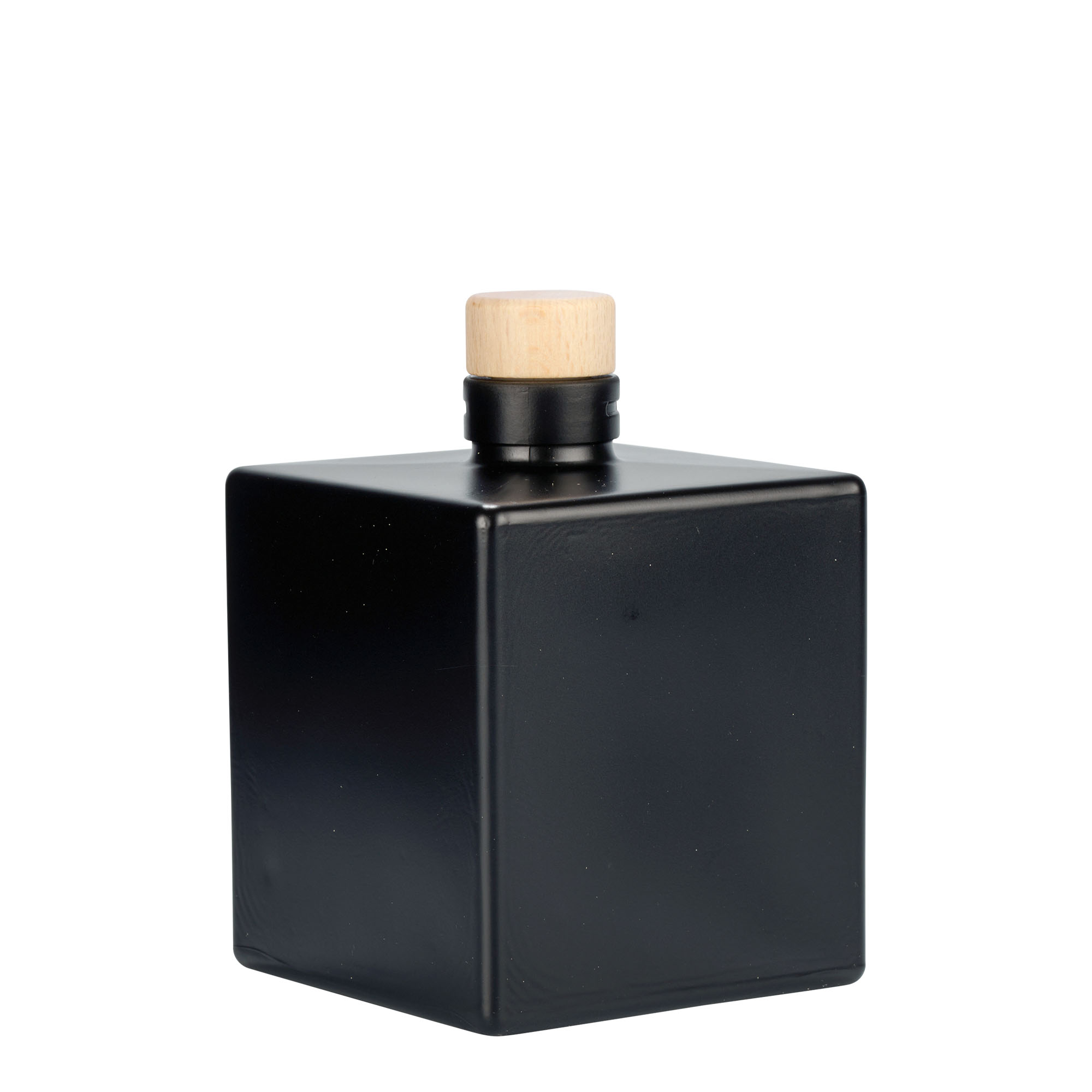 Bottiglia di vetro da 500 ml 'Cube', quadrata, nera, bocca: sughero Bottiglia di vetro da 500 ml 'Cube', quadrata, nera, bocca: sughero