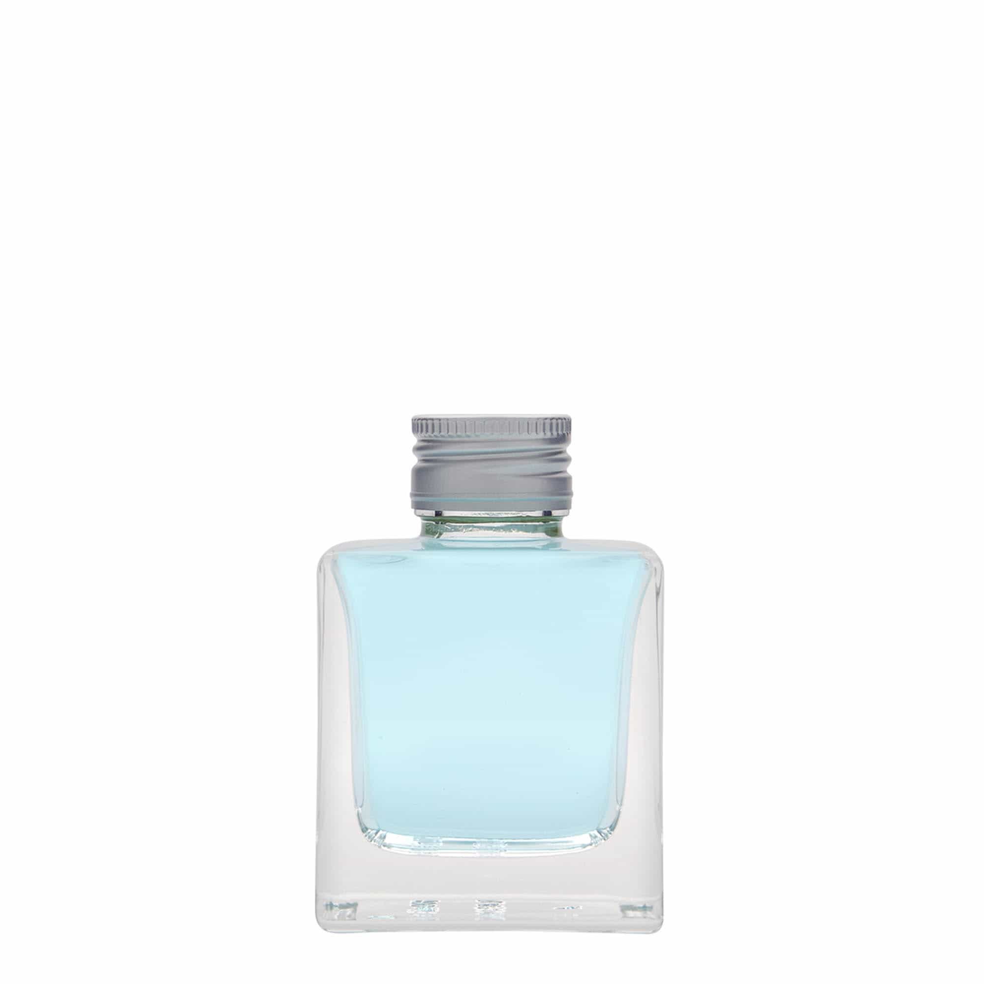 100 ml Bottiglia di vetro 'Cube', quadrata, imboccatura: PP 28