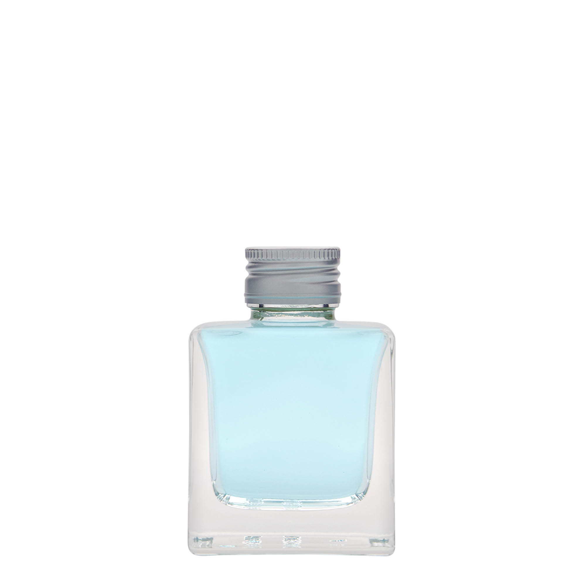 Bottiglia di vetro da 100 ml 'Cube', quadrata, bocca: PP 28 Bottiglia di vetro da 100 ml 'Cube', quadrata, bocca: PP 28
