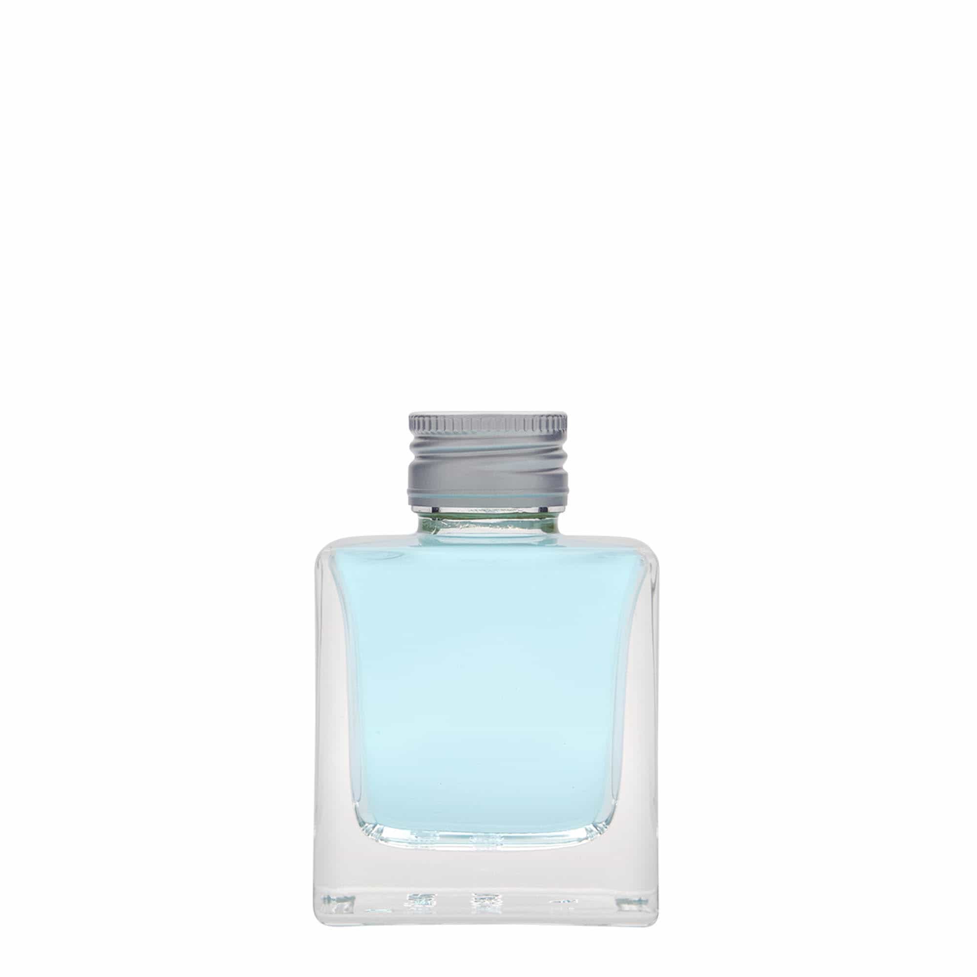 Bottiglia di vetro da 100 ml 'Cube', quadrata, bocca: PP 28