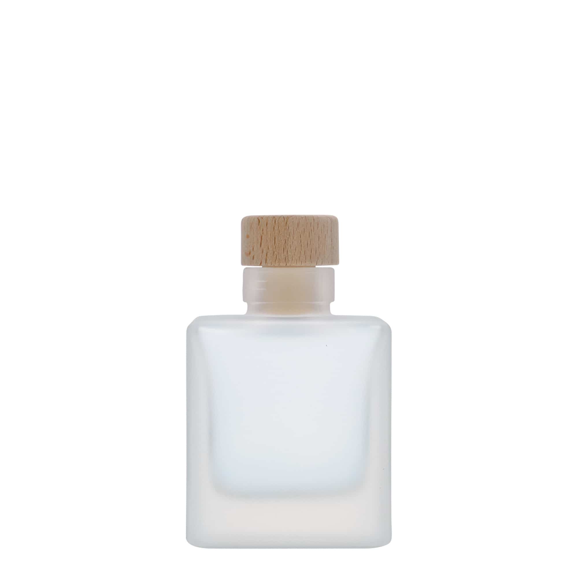 100 ml Bottiglia di vetro 'Cube', quadrata, effetto ghiaccio, imboccatura: fascetta