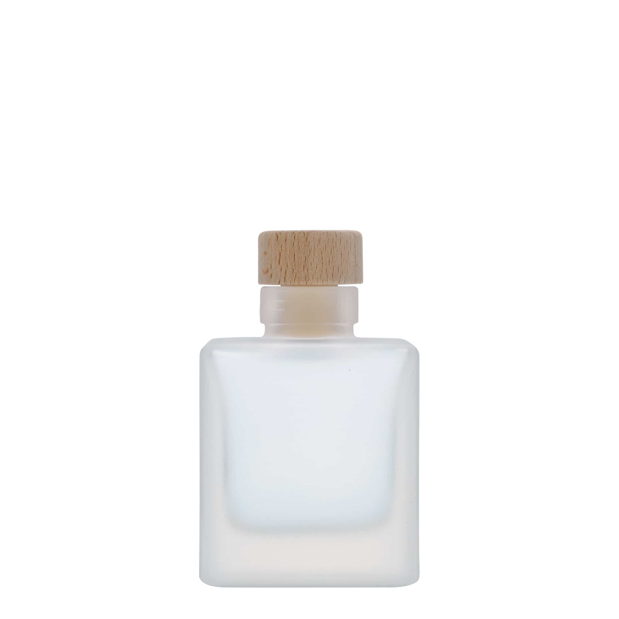 Bottiglia di vetro da 100 ml 'Cube', quadrata, ghiacciata, bocca: sughero
