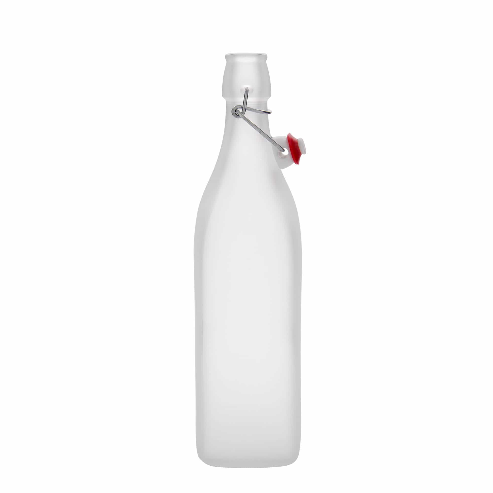 Bottiglia di vetro da 1.000 ml 'Swing, quadrata, ghiacciata, bocca: chiusura a leva Bottiglia di vetro da 1.000 ml 'Swing, quadrata, ghiacciata, bocca: chiusura a leva