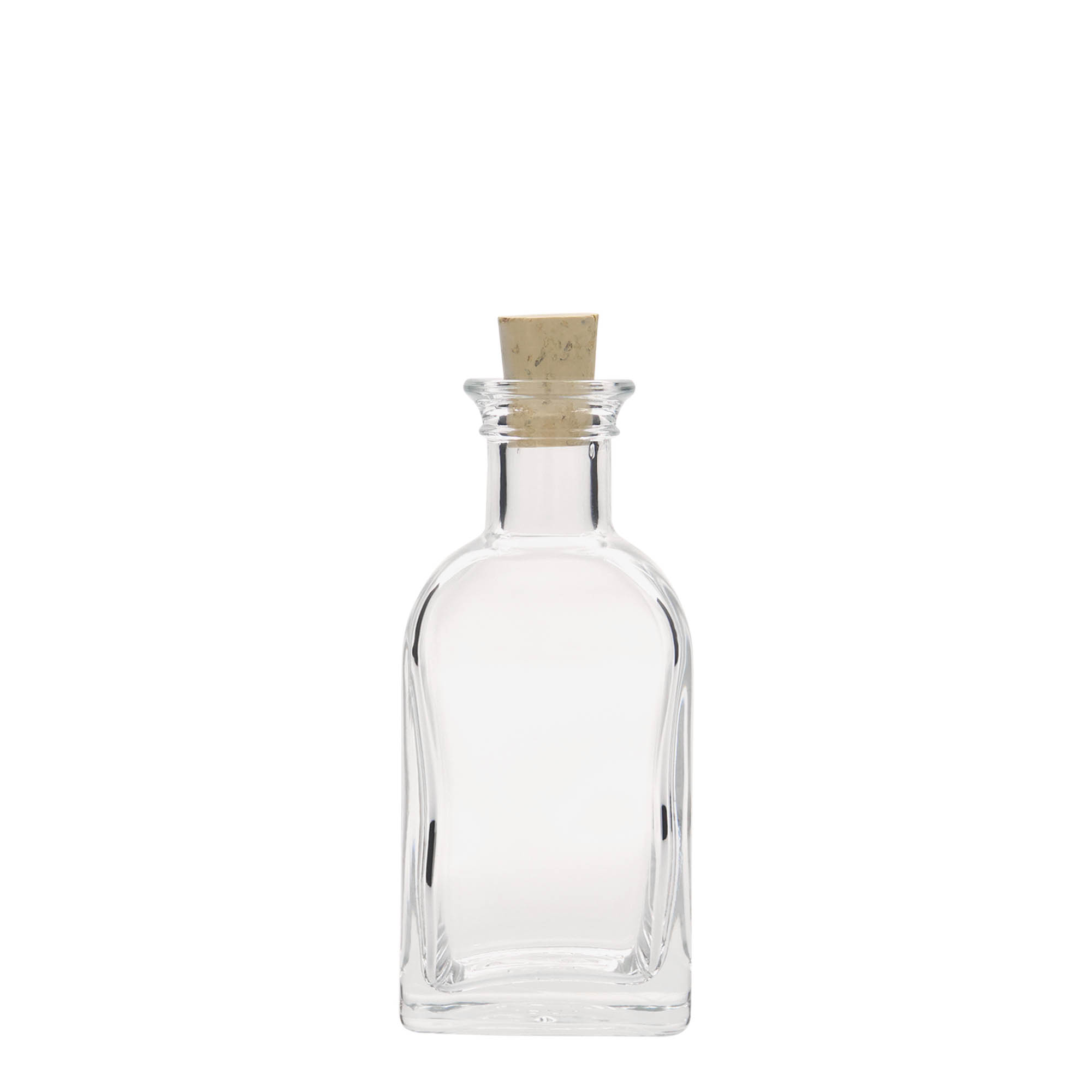 Bottiglia di vetro da 100 ml Apotheker Carré, quadrata, bocca: tappo di sughero Bottiglia di vetro da 100 ml Apotheker Carré, quadrata, bocca: tappo di sughero