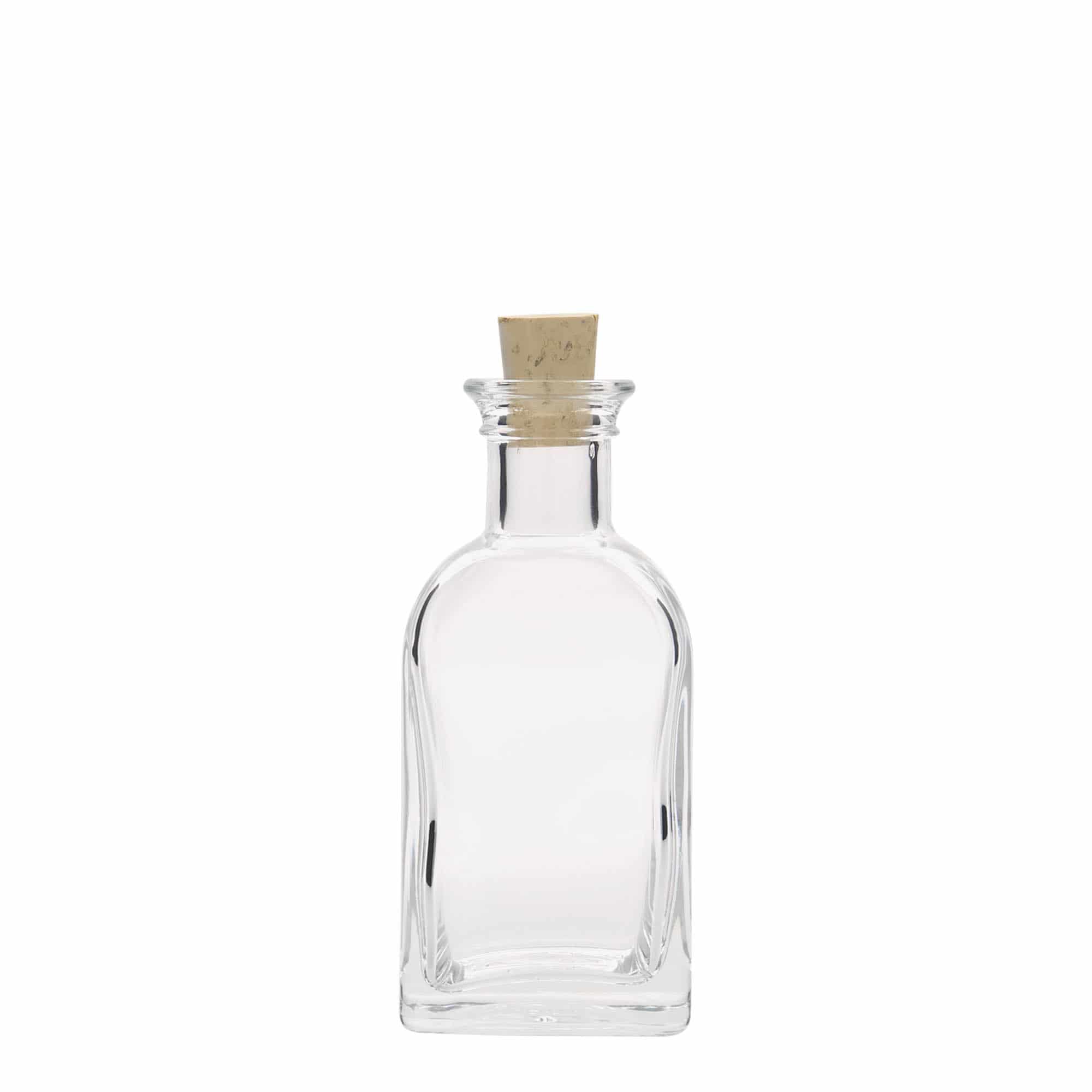 Bottiglia di vetro da 100 ml Apotheker Carré, quadrata, bocca: tappo di sughero