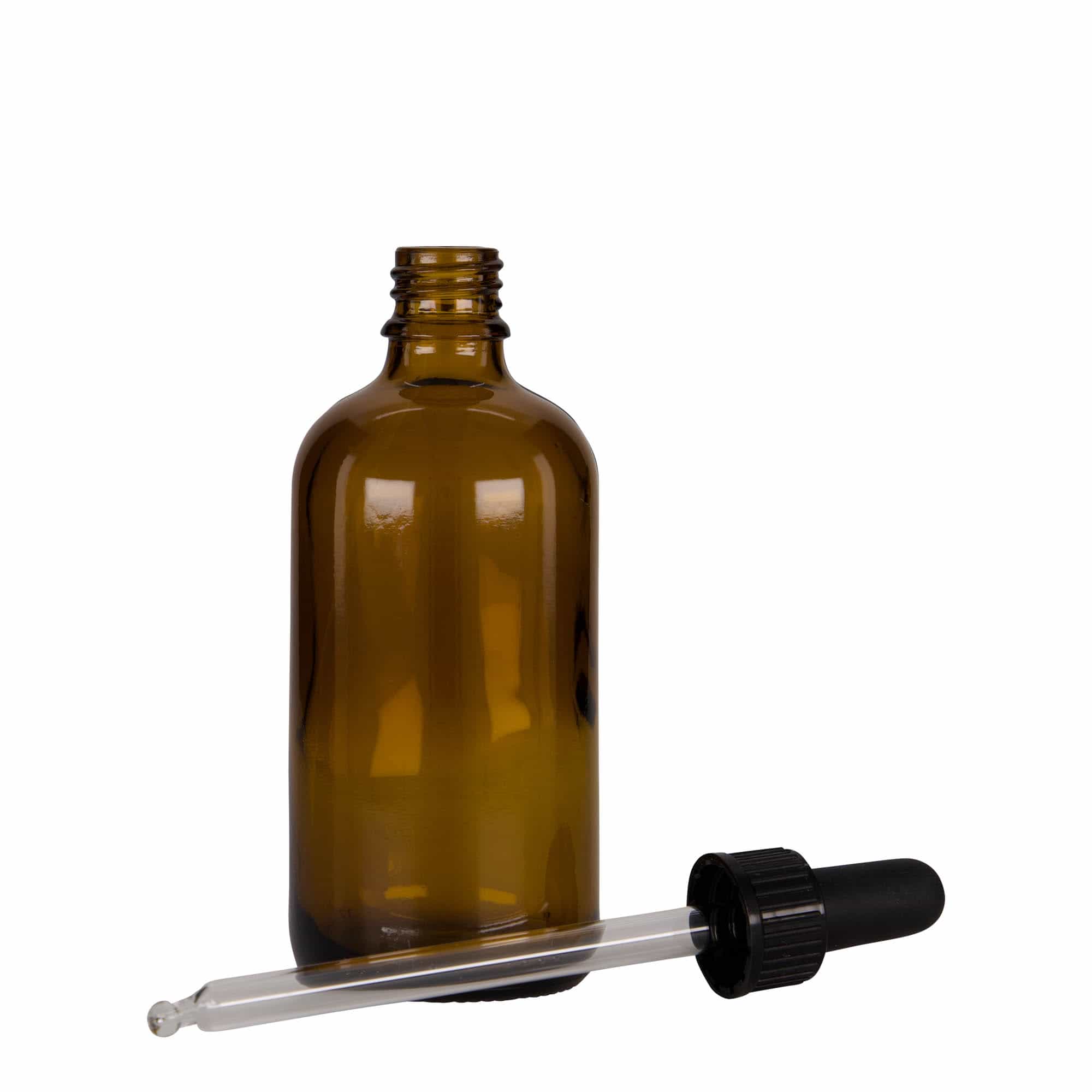 100 ml flacone con contagocce medicinale, vetro, marrone-nero, bocca: DIN 18
