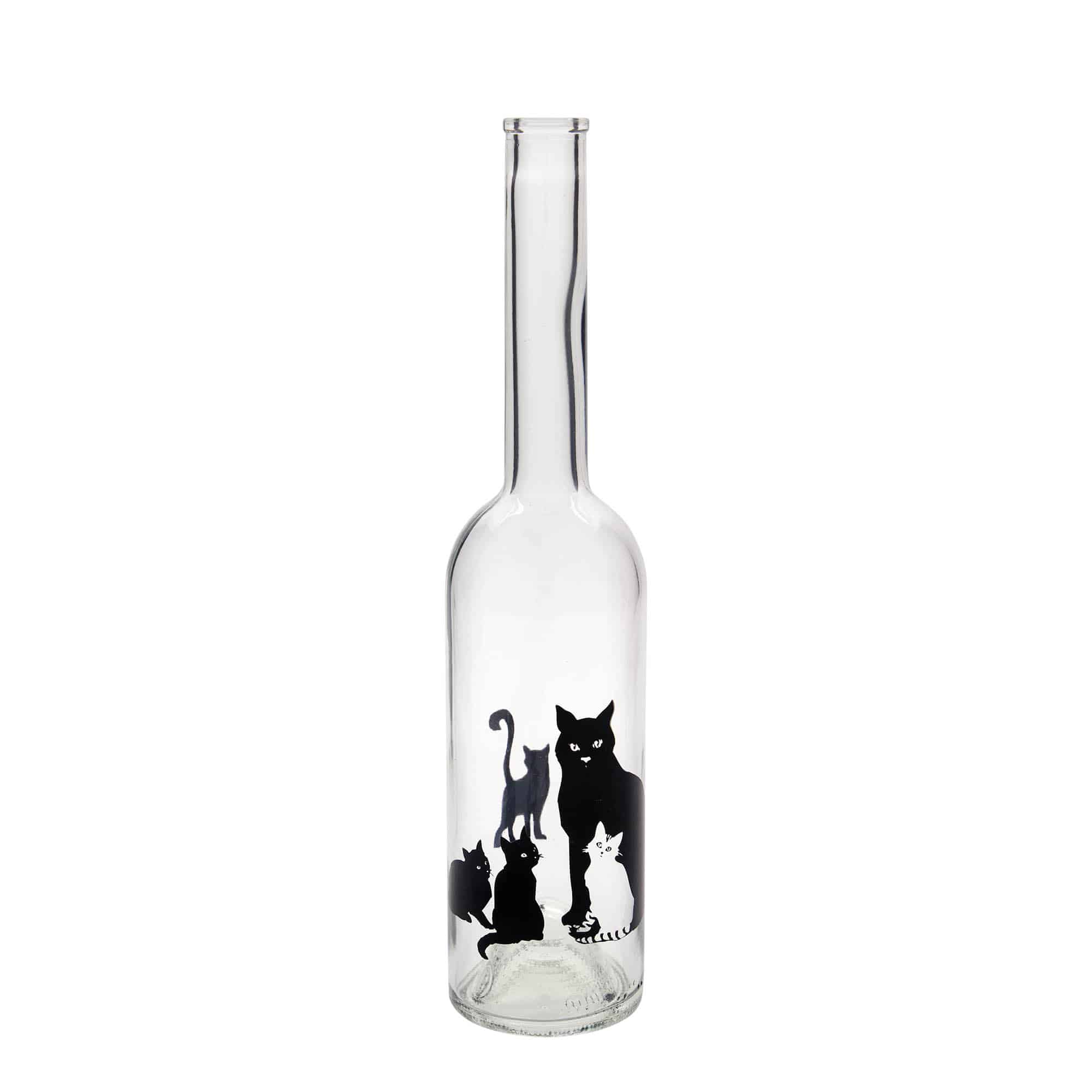 Bottiglia di vetro da 500 ml 'Opera', motivo: gatti, bocca: sughero Bottiglia di vetro da 500 ml 'Opera', motivo: gatti, bocca: sughero