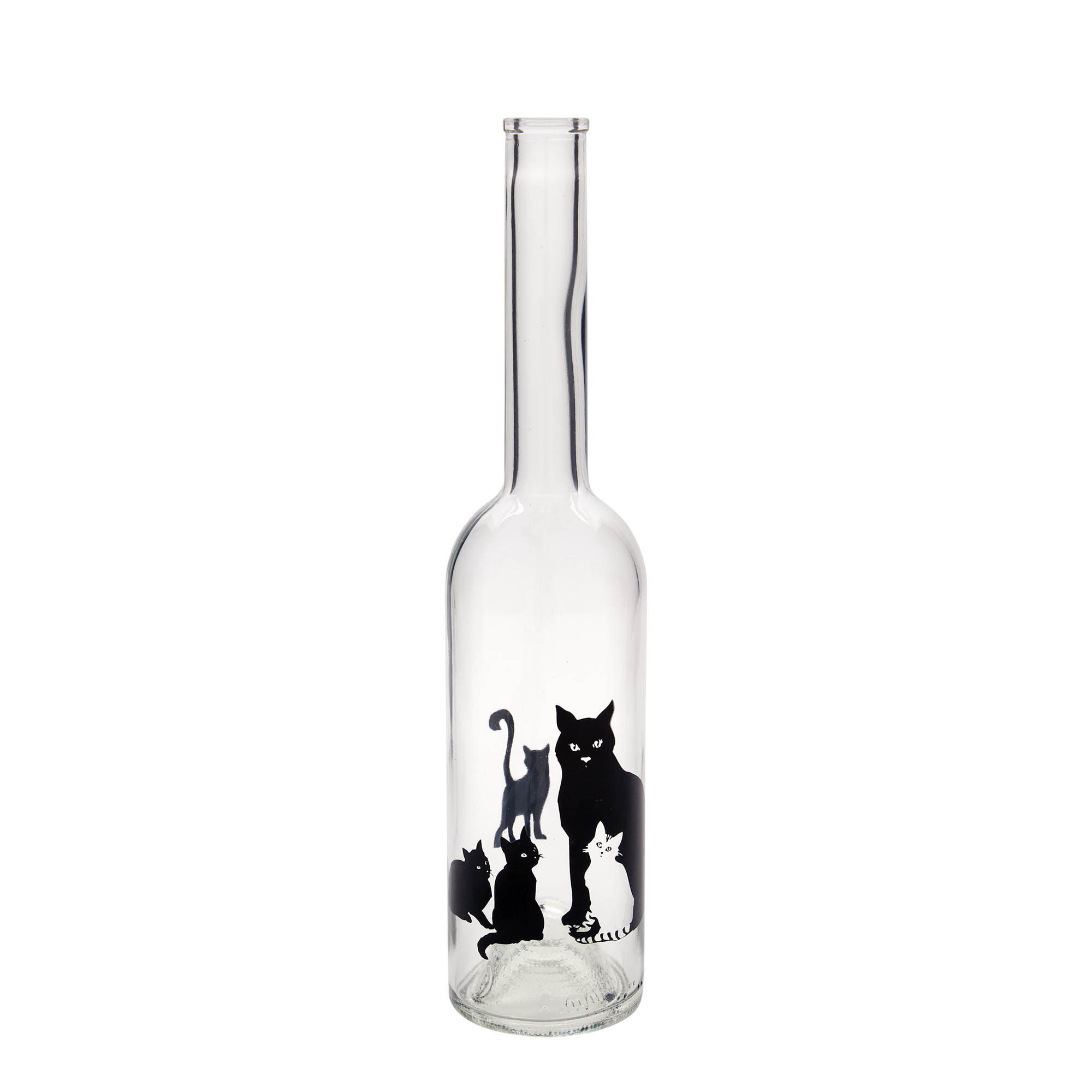 Bottiglia di vetro da 500 ml 'Opera', motivo: gatti, bocca: sughero Bottiglia di vetro da 500 ml 'Opera', motivo: gatti, bocca: sughero