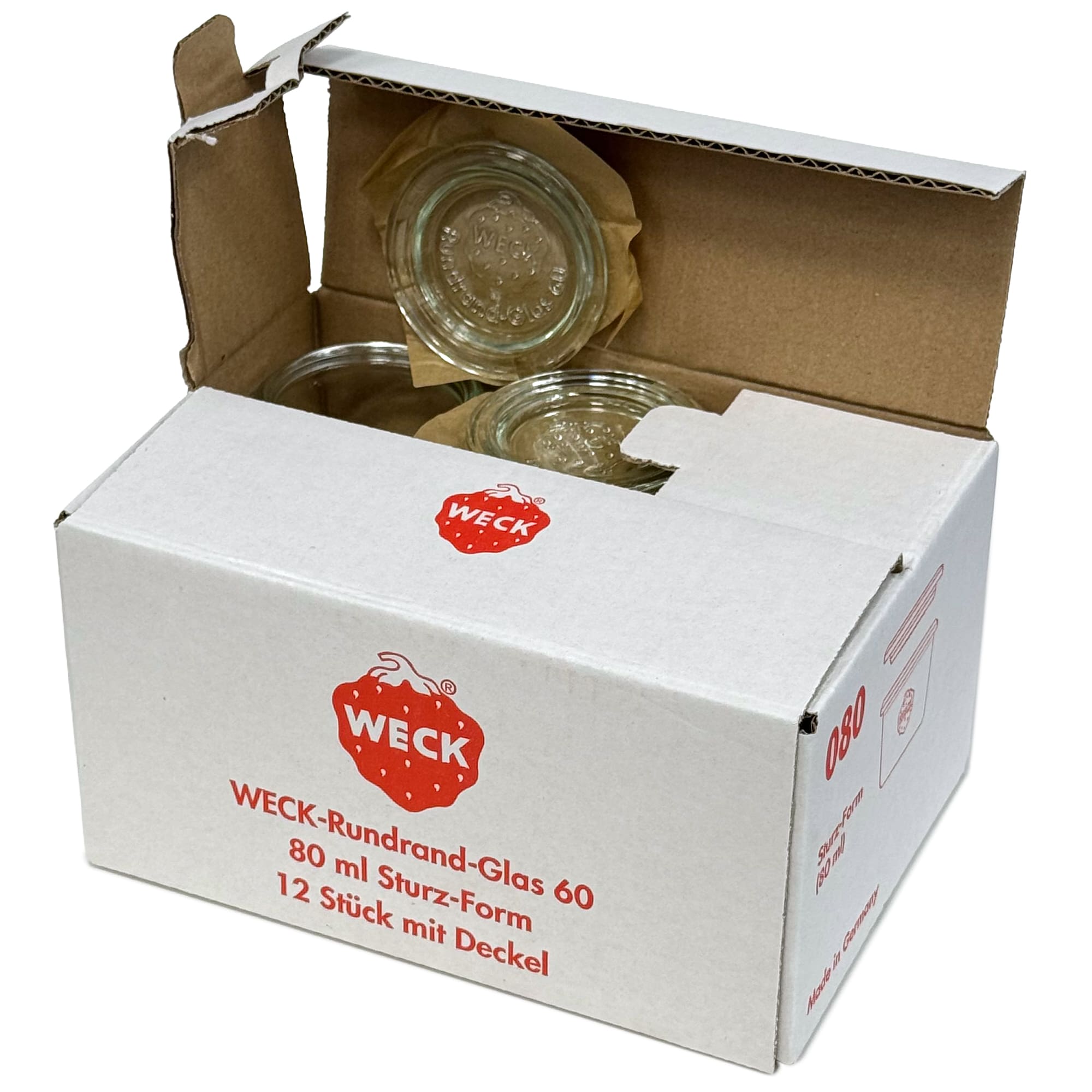 12x 80 ml vaso WECK a bocca larga con coperchio in vetro RR 60