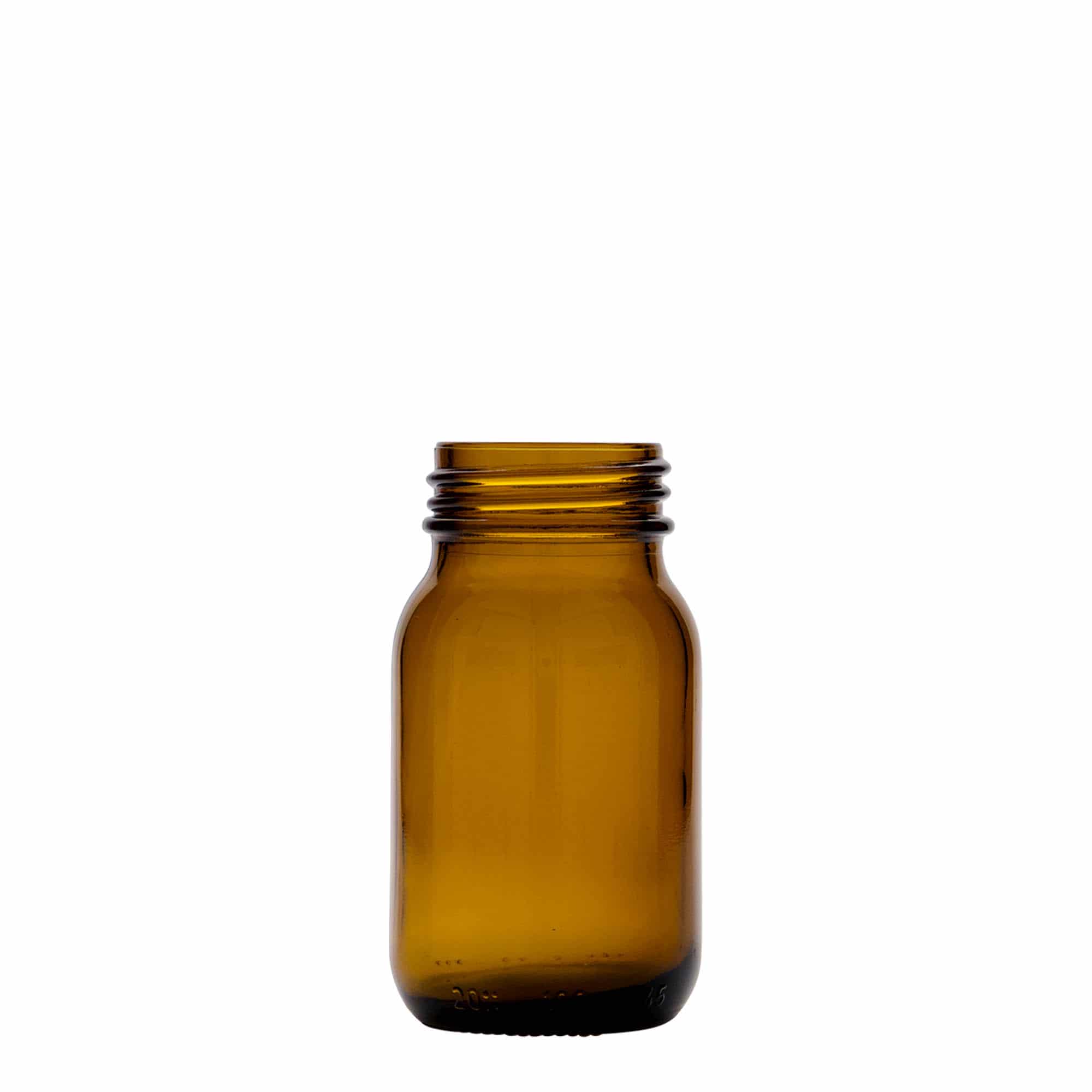 100 ml Vasetto di vetro a bocca larga, marrone, imboccatura: DIN 40 100 ml Vasetto di vetro a bocca larga, marrone, imboccatura: DIN 40